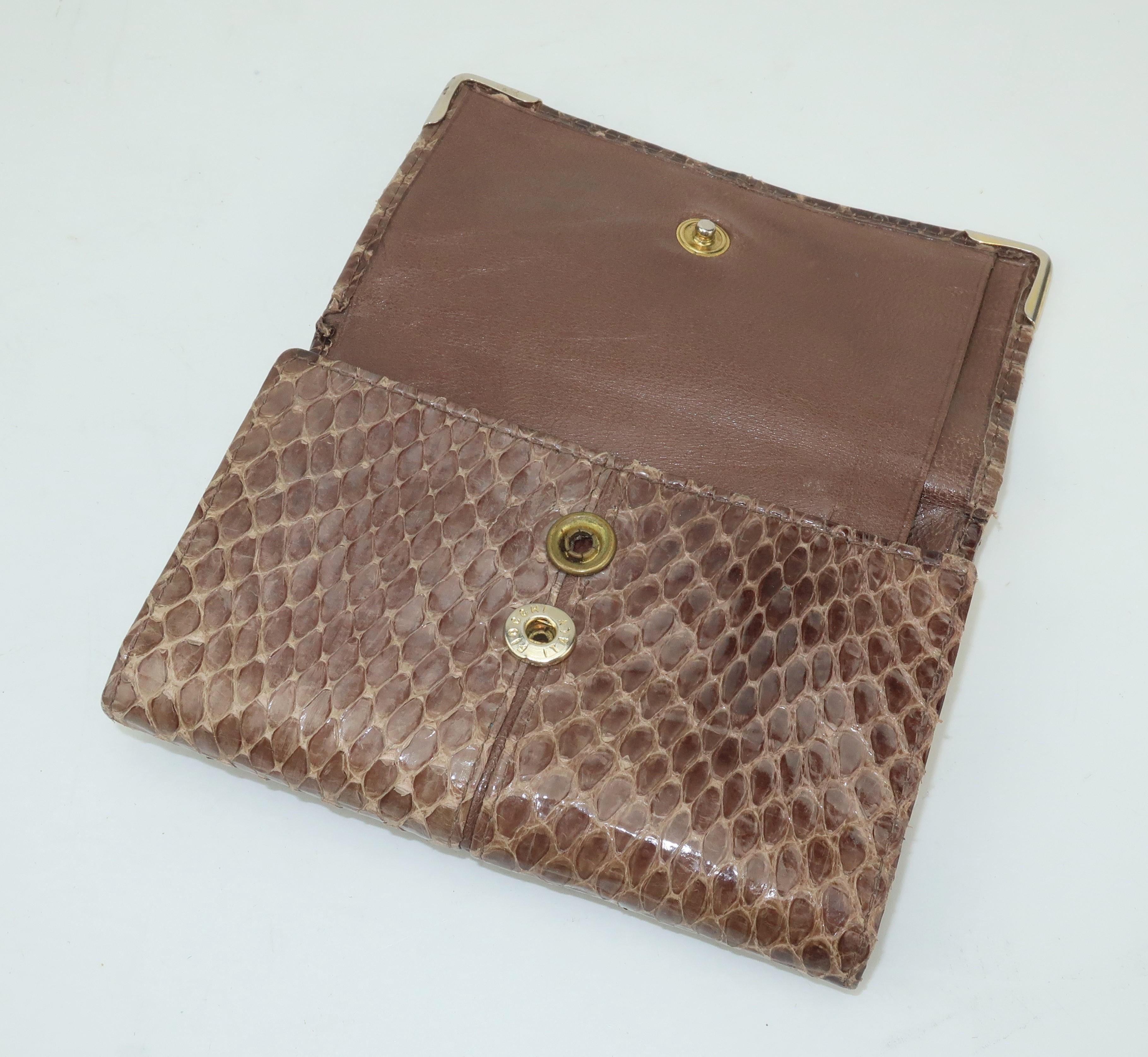 Vintage Judith Leiber Taupe Snakeskin Wallet With Tiger’s Eye In Fair Condition In Atlanta, GA