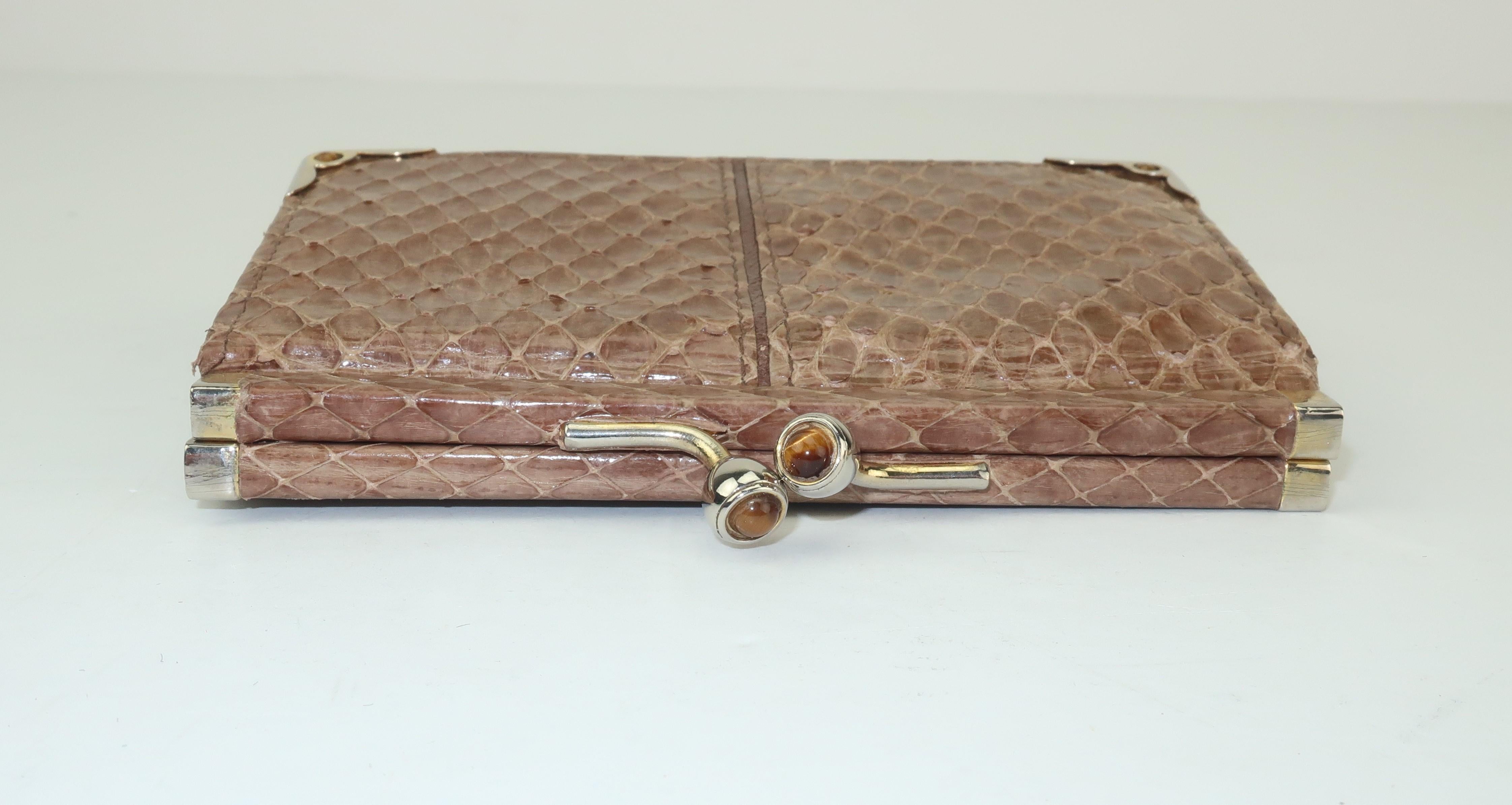 Vintage Judith Leiber Taupe Snakeskin Wallet With Tiger’s Eye 3