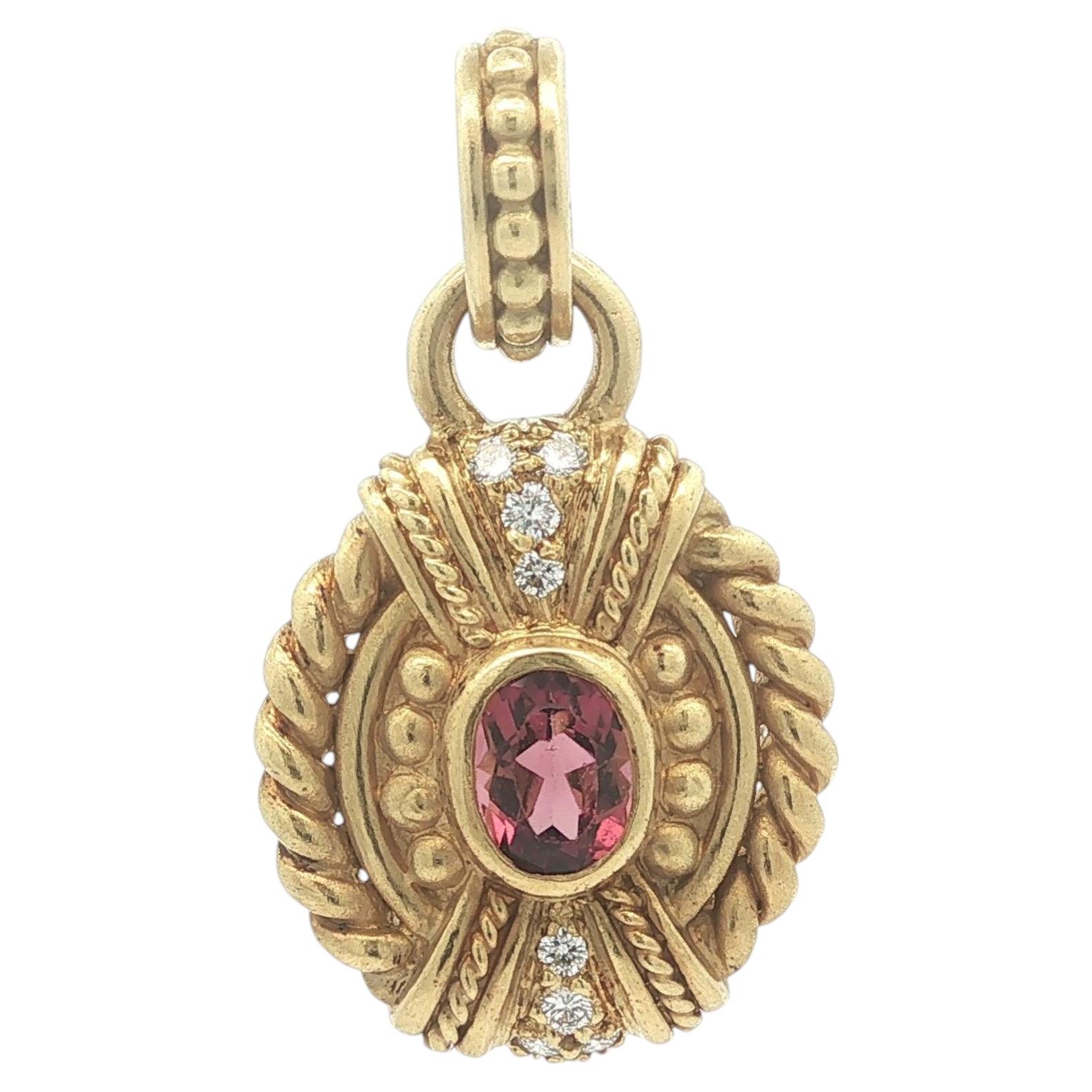 Colgante grande vintage de Judith Ripka, de oro de 18k, con turmalina y diamantes en venta