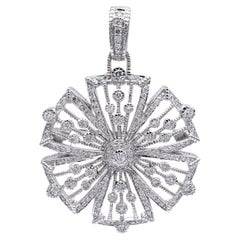 Vintage Judith Ripka 18K White Gold Round Diamond Filligree Brooch Pendant