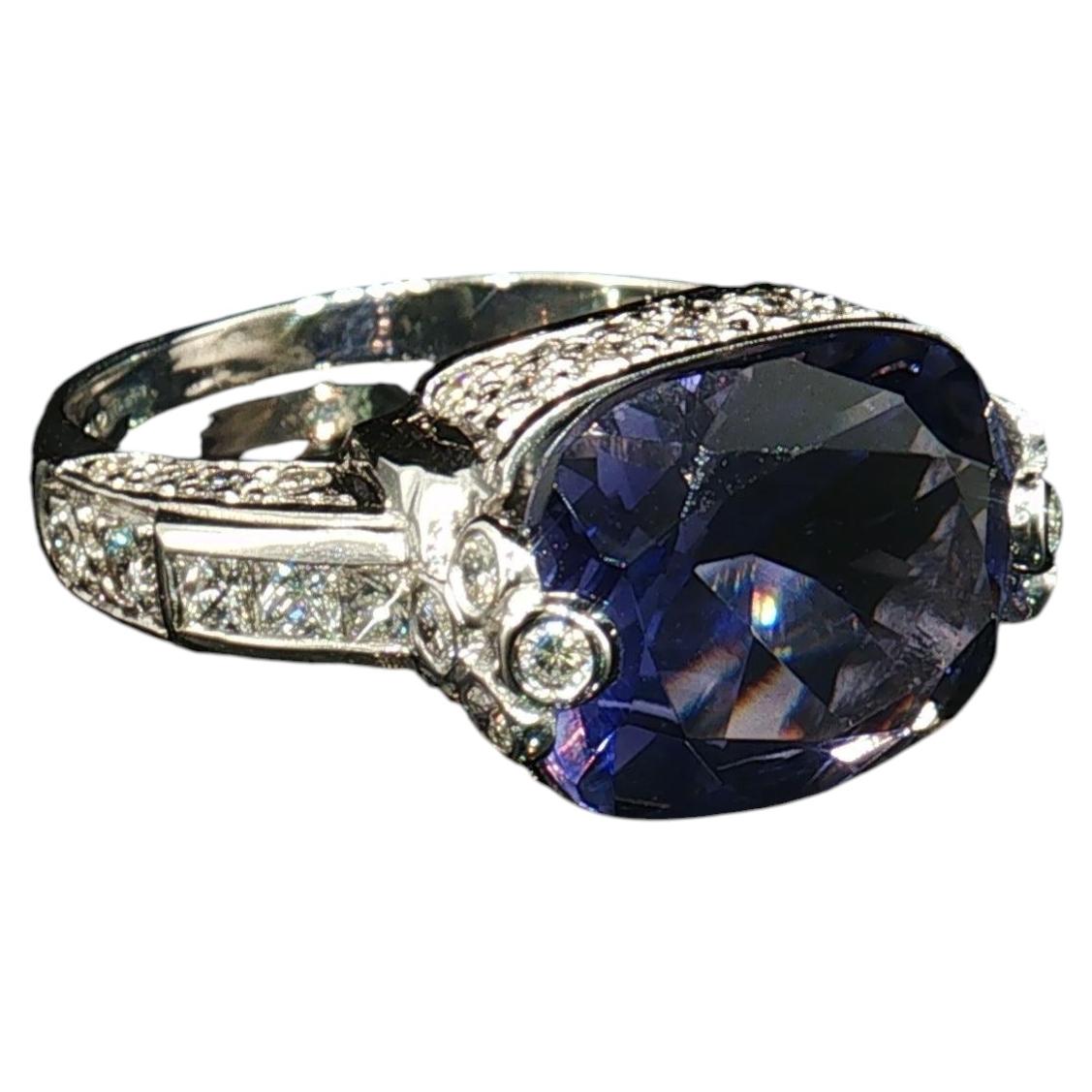 Vintage Judith Ripka 18K White Gold Tanzanite Iolite Diamond Ring Size 6.25