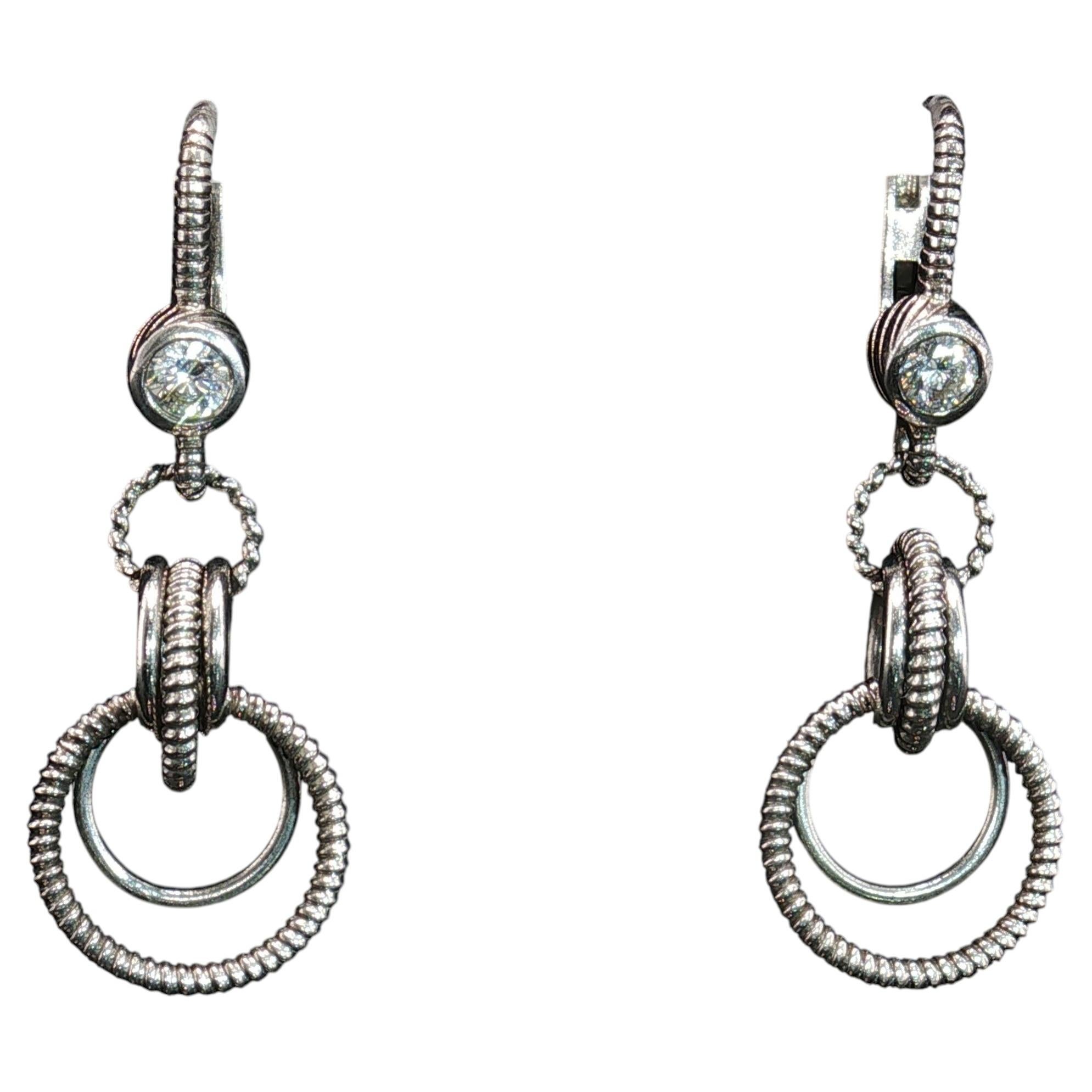 Vintage Judith Ripka CZ Circle Drop Earrings Sterling Silver Leverback 925 9.6g