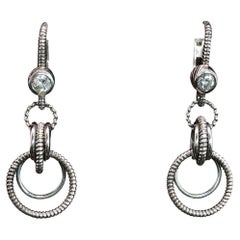 Boucles d'oreilles vintage Judith Ripka en forme de cercle avec pierres CZ, fermoir à levier, argent sterling 925, 9,6 g