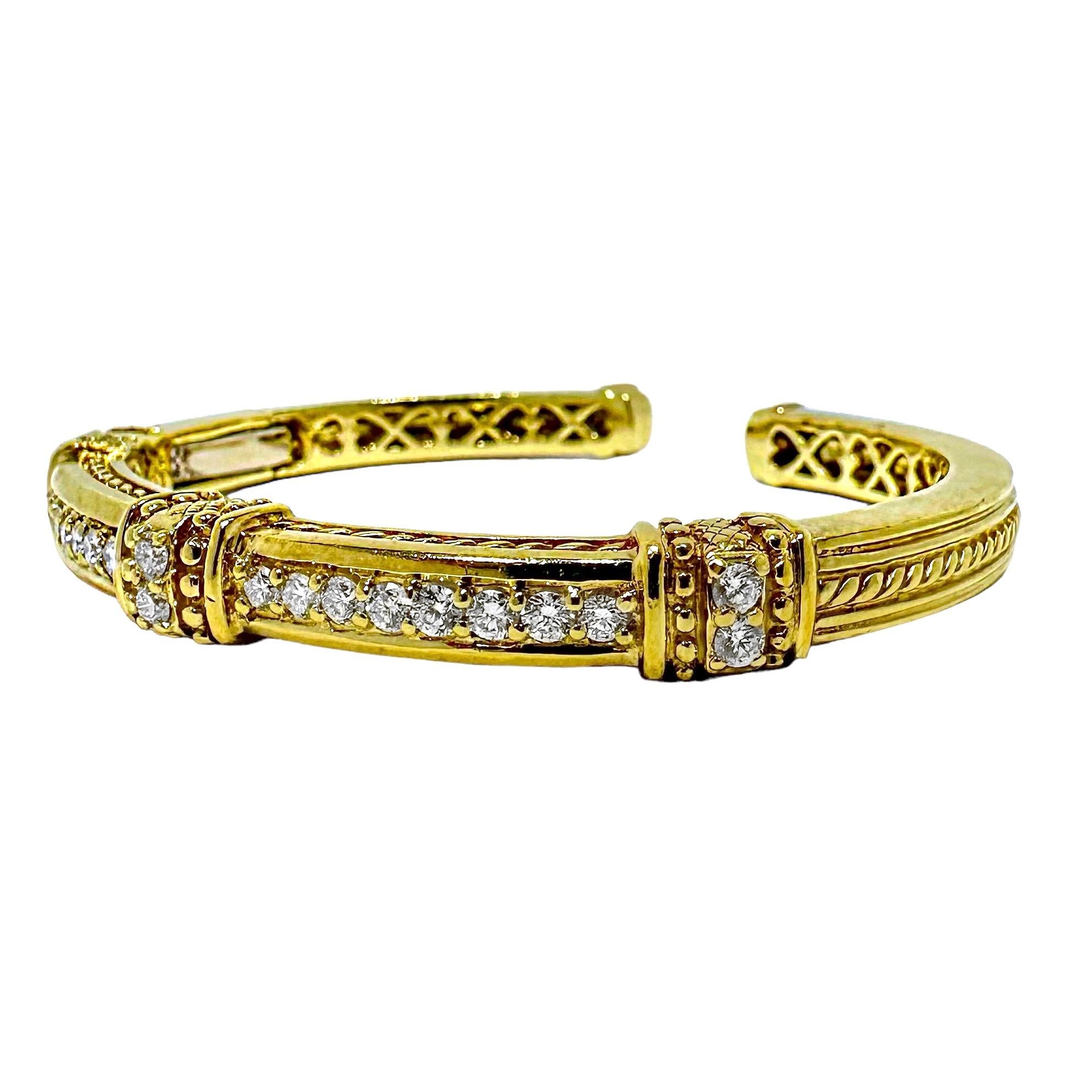 Brilliant Cut Vintage Judith Ripka Gold and Diamond Bangle Bracelet For Sale
