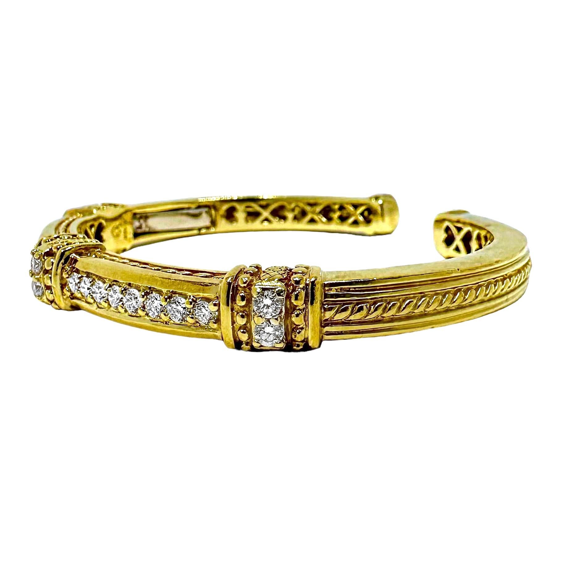 Vintage Judith Ripka Gold and Diamond Bangle Bracelet In Good Condition For Sale In Palm Beach, FL