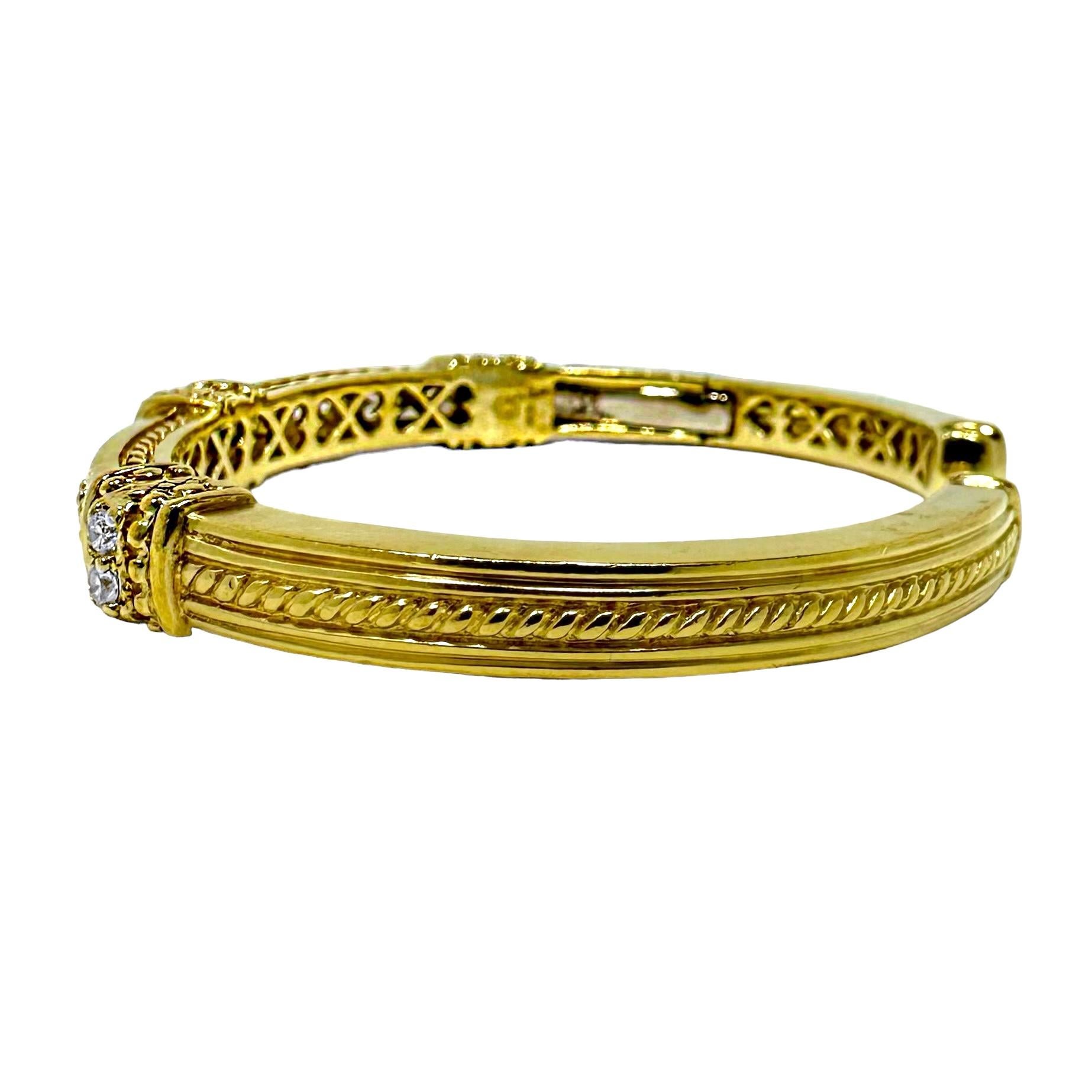Women's or Men's Vintage Judith Ripka Gold and Diamond Bangle Bracelet For Sale