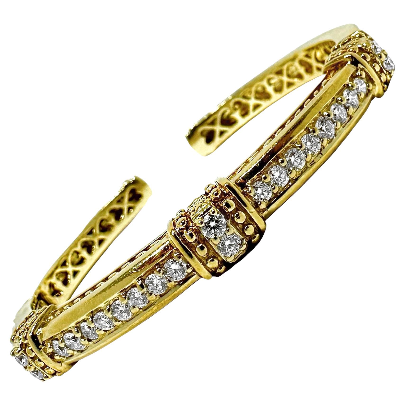 Vintage Judith Ripka Gold and Diamond Bangle Bracelet For Sale