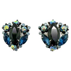 Vintage Judy Lea Black & Navy Navette Earrings 1950s