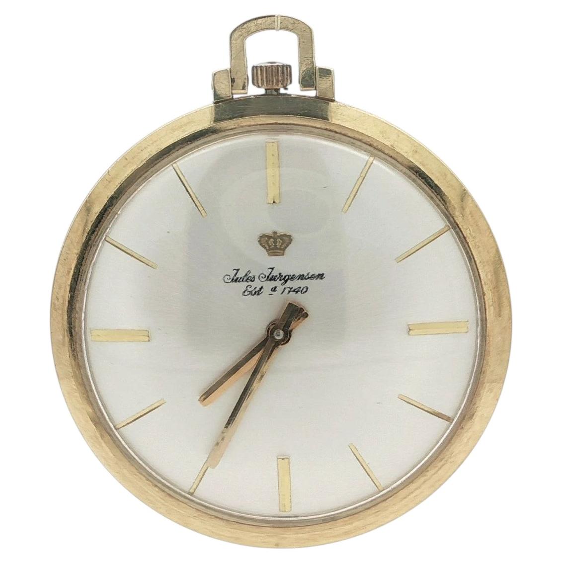 Vintage Jules Jungensen 14k Gold 40mm Slim Thin Open Face Pocket Watch Cal. P330 For Sale