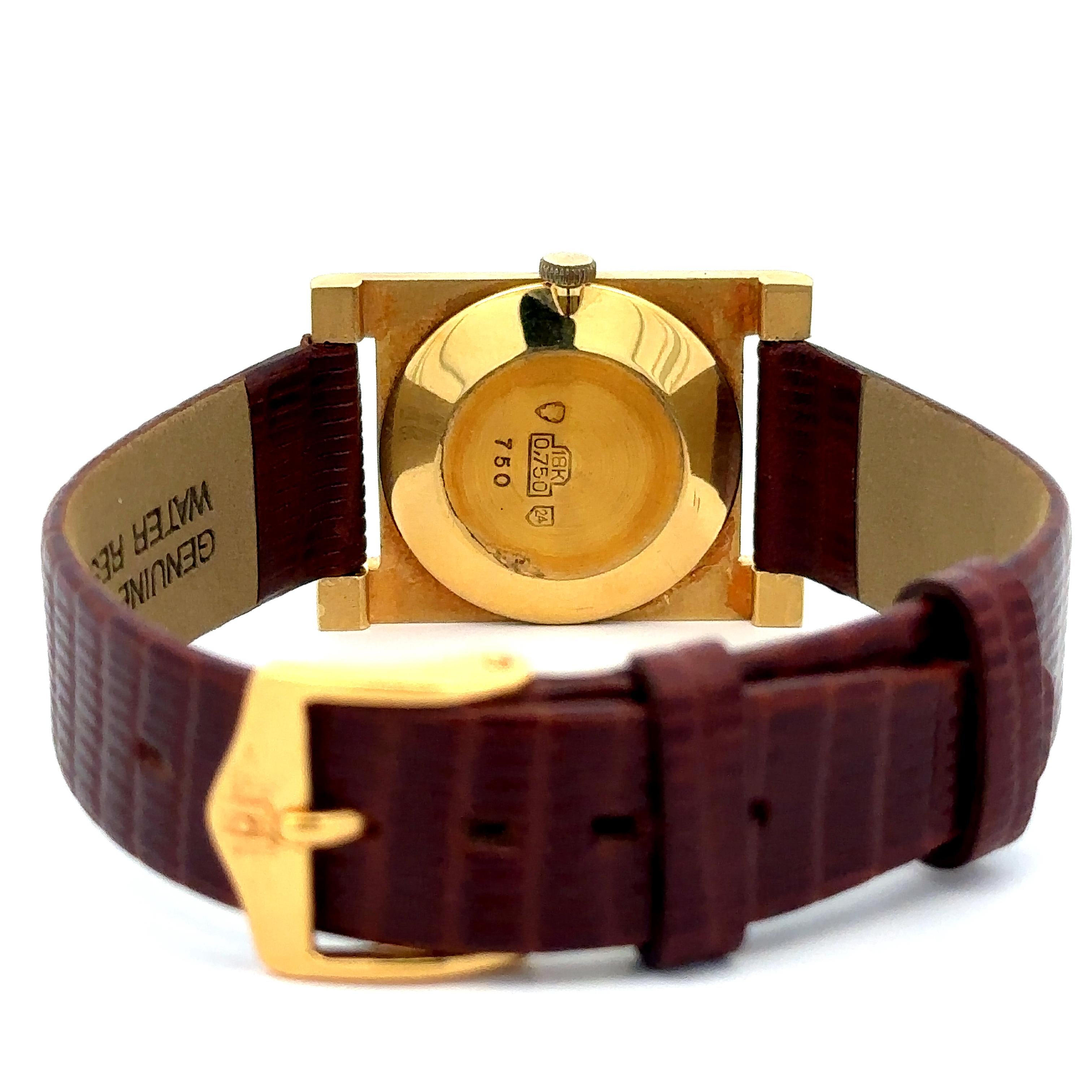 Vintage Jules Jurgensen Florentine Finish 18k Gold 24mm Rectangular Swiss Watch For Sale 9