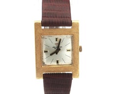 Vintage Jules Jurgensen Florentine Finish 18k Gold 24mm Rectangular Swiss Watch