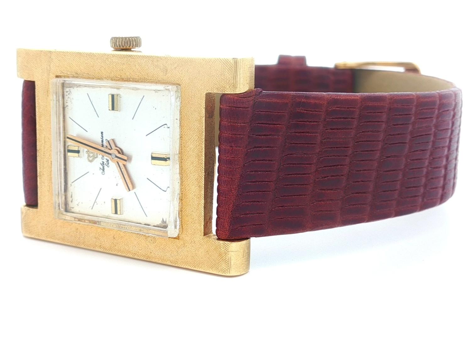 Vintage Jules Jurgensen Florentine Finish 18k Gold 24mm Rectangular Swiss Watch For Sale 5