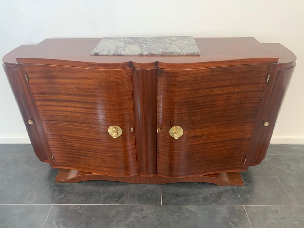 Art Deco Vintage Jules Leleu Style Mahogany Credenza with Bronze Elements For Sale