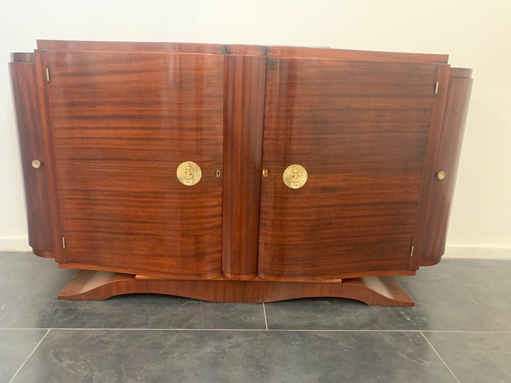 Vintage Jules Leleu Style Mahogany Credenza with Bronze Elements In Good Condition For Sale In Montelabbate, PU