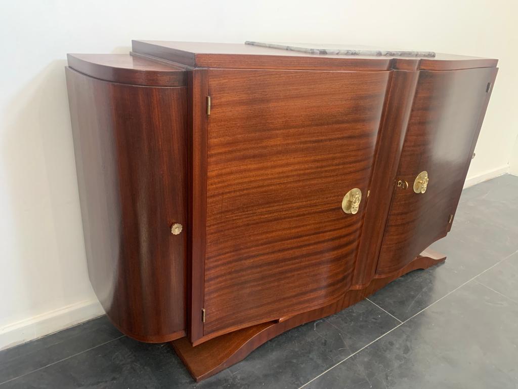 Mid-20th Century Vintage Jules Leleu Style Mahogany Credenza with Bronze Elements For Sale