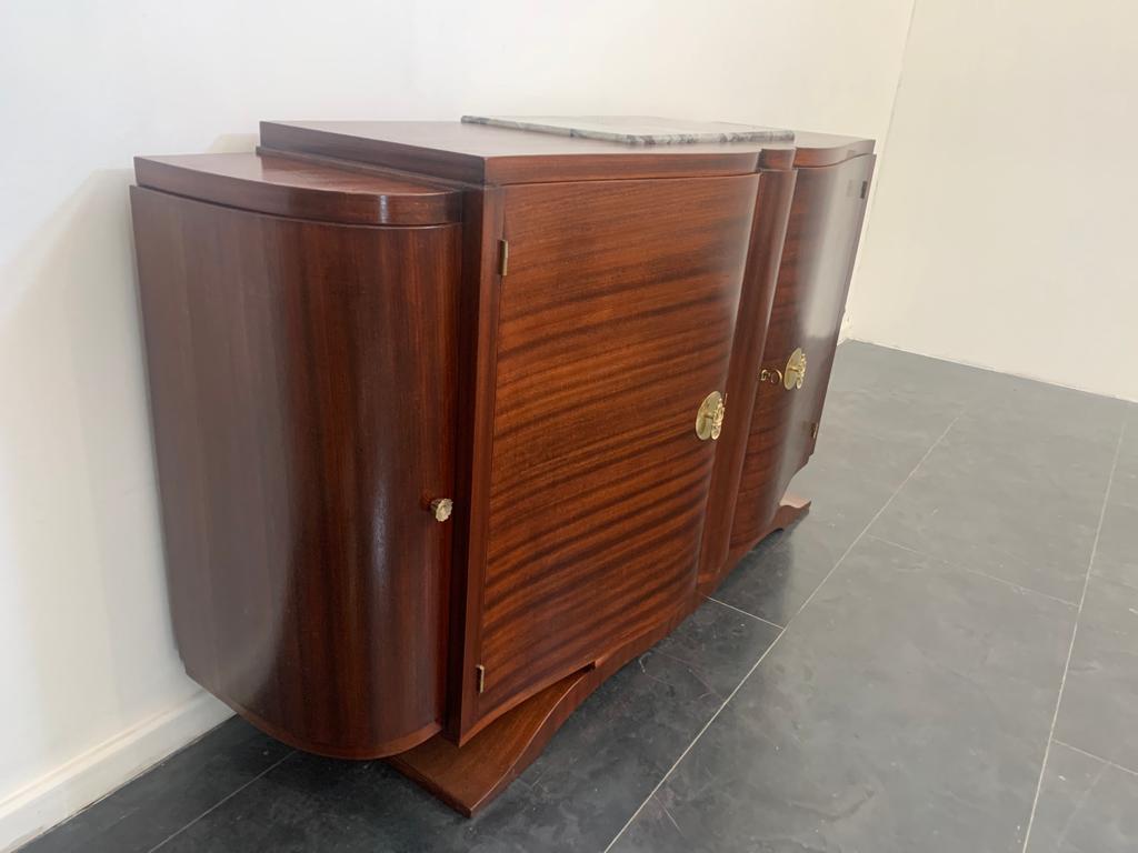 Vintage Jules Leleu Style Mahogany Credenza with Bronze Elements For Sale 1