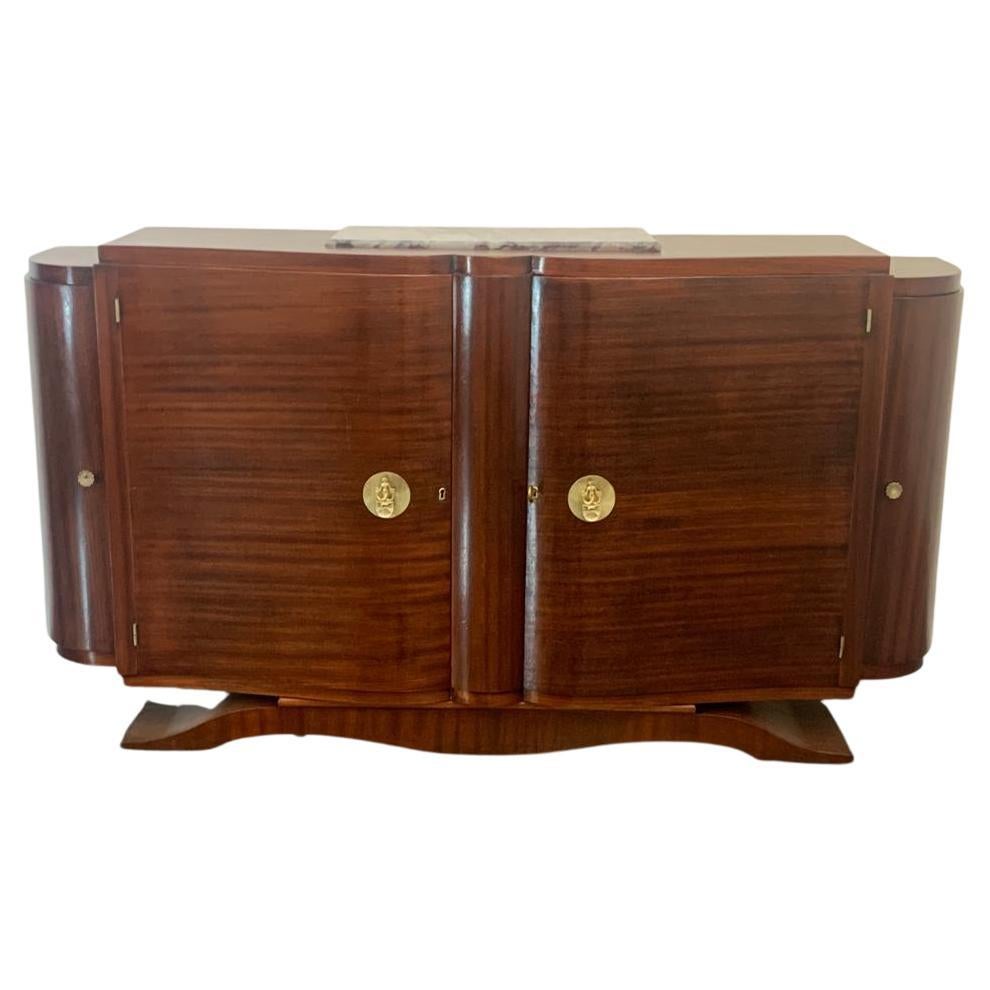Vintage Jules Leleu Style Mahogany Credenza with Bronze Elements For Sale