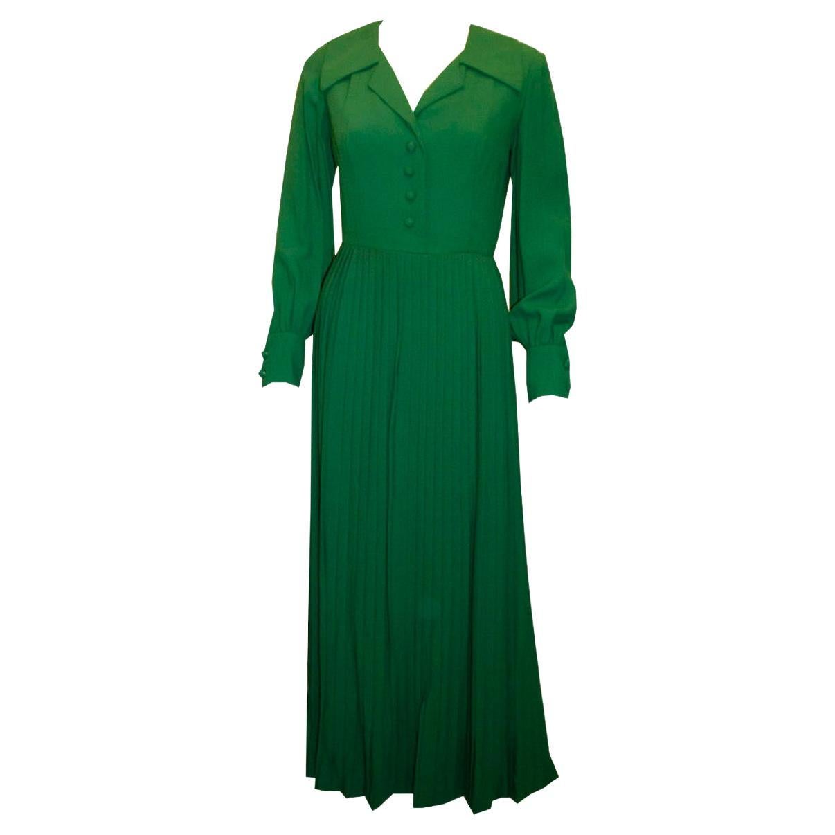 Vintage Julian Rose Green Crepe Evening Gown For Sale