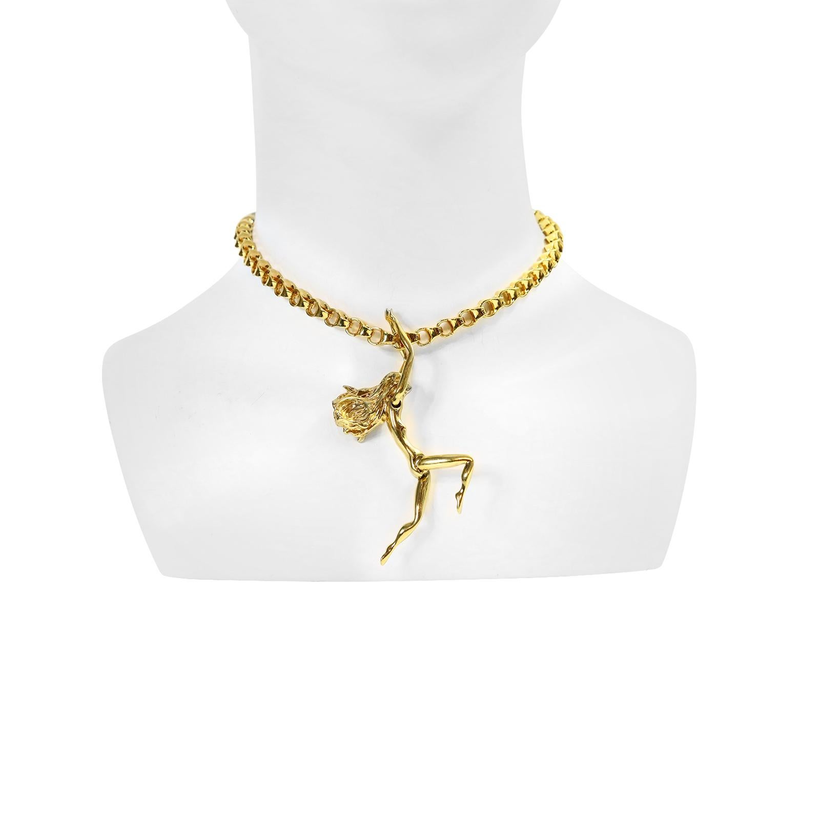 Vintage Julian Snelling Acrobatic Lady Necklace, Circa 1980s In Good Condition For Sale In New York, NY