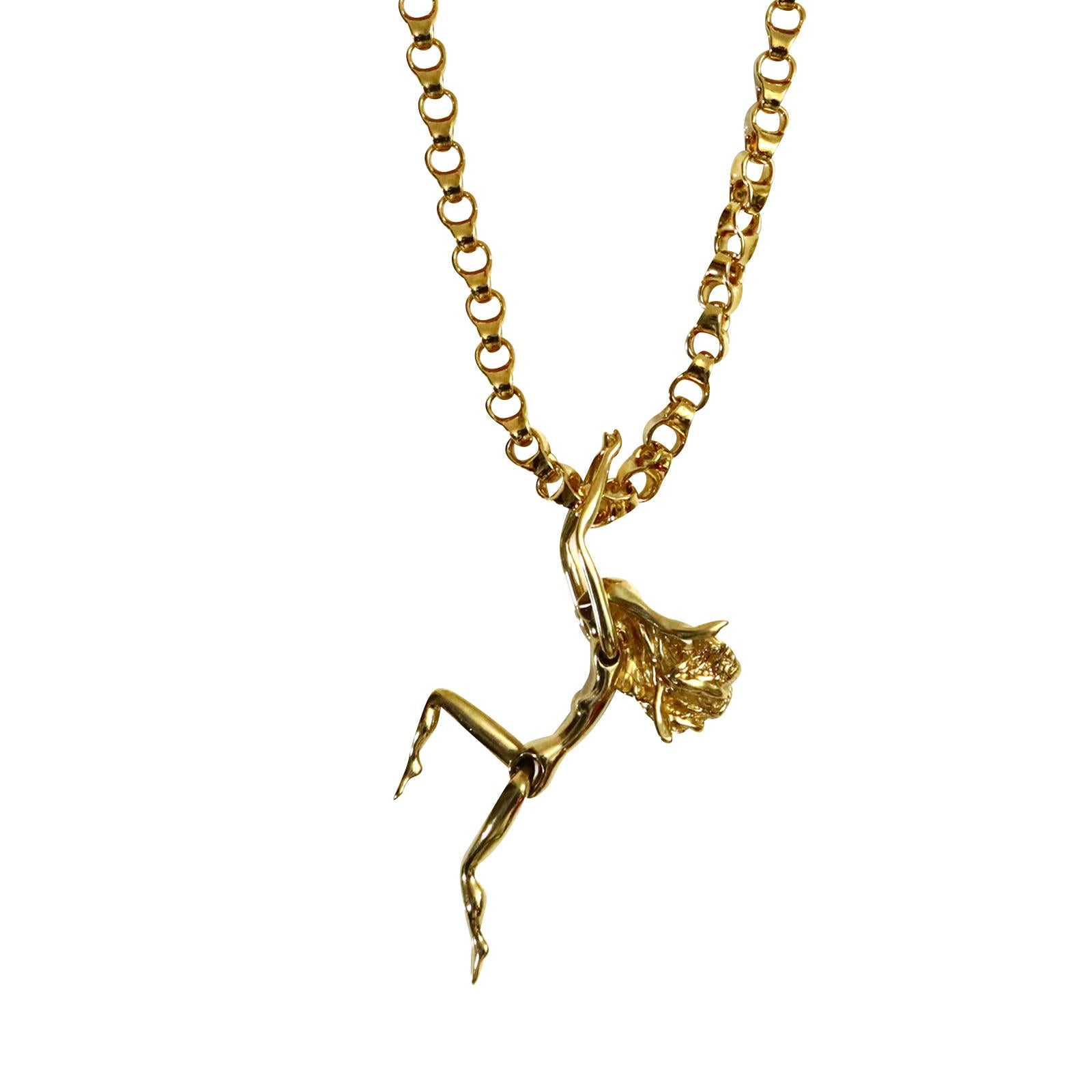 Women's or Men's Vintage Julian Snelling Acrobatic Lady Necklace, Circa 1980s For Sale