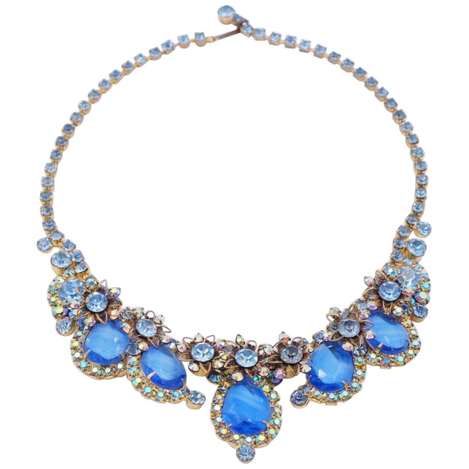 Vintage Juliana Blue Glass Necklace 1950s For Sale