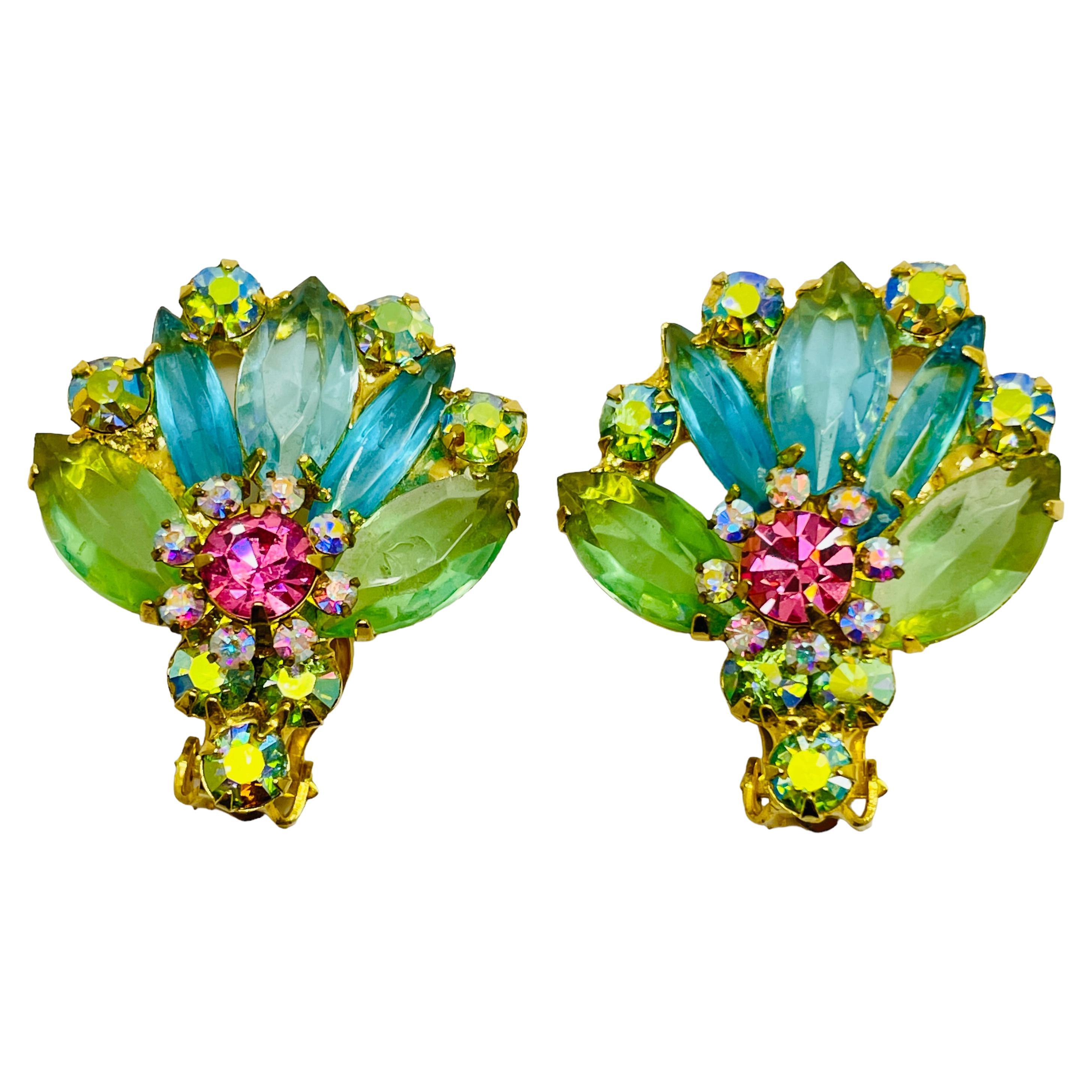 Pendientes de clip vintage JULIANA DeLIZZA ELSTER de cristal navette dorado de diseño en venta