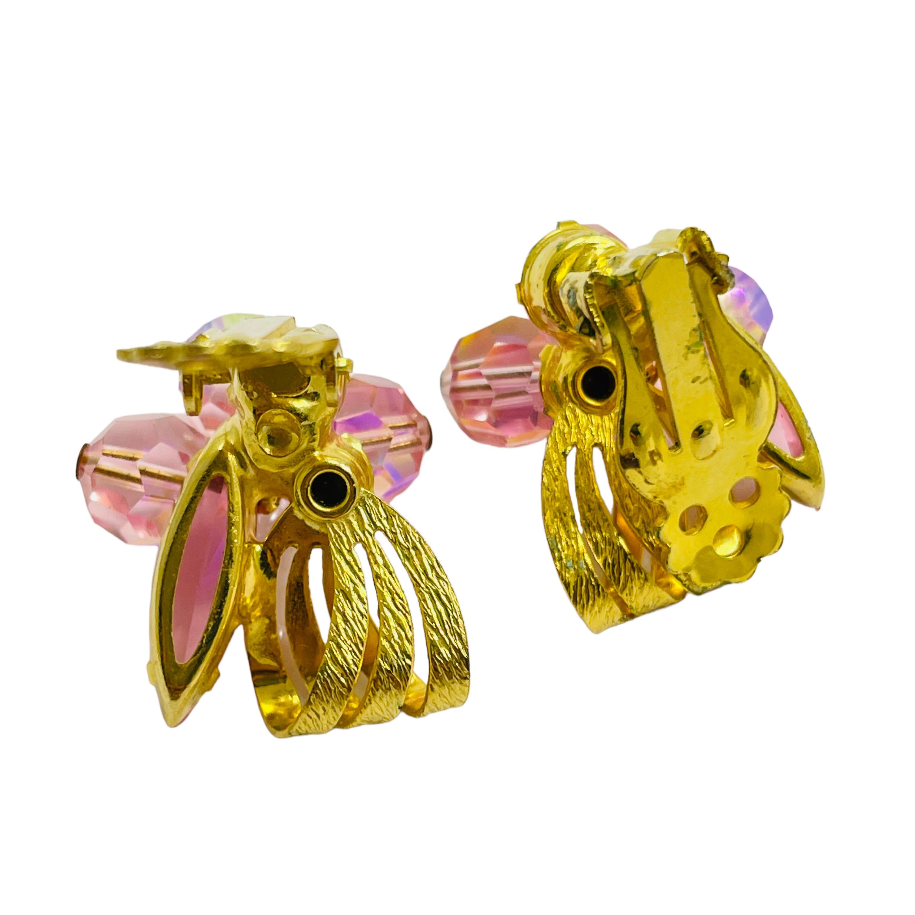 Women's or Men's Vintage JULIANA DeLIZZA ELSTER gold pink crystal designer clip on earrings For Sale