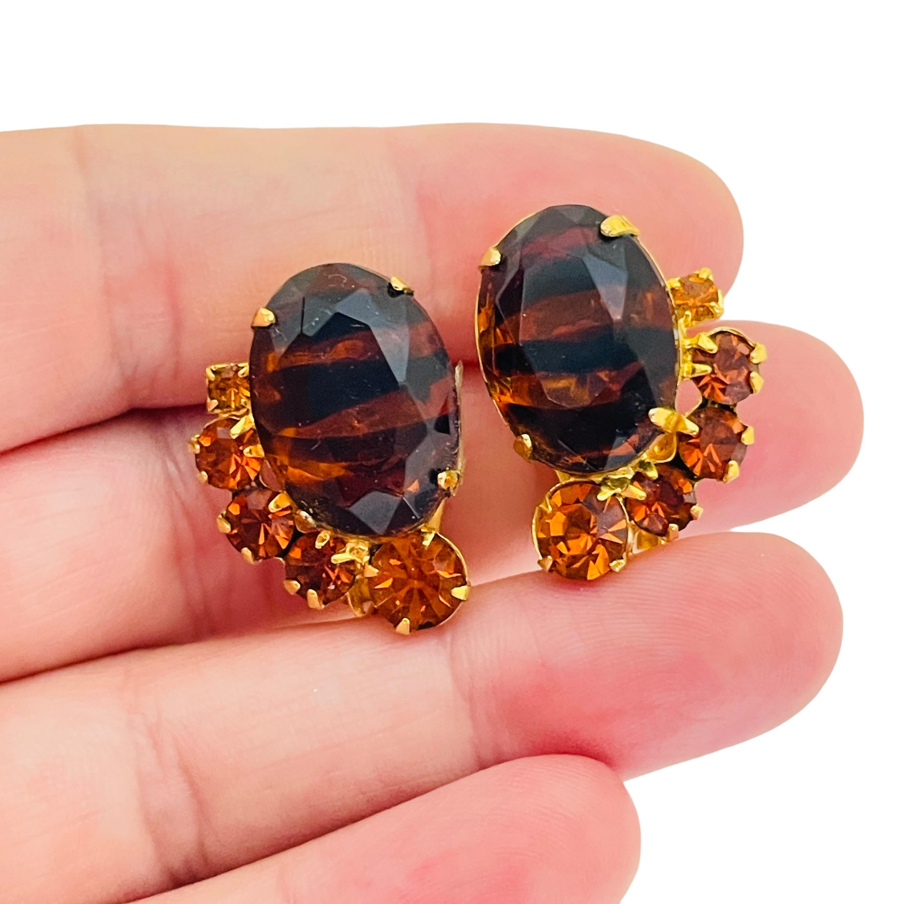 da uomo o donna Orecchini a clip d'epoca di JULIANA DELIZZA & Elster in vetro ambrato, tono oro in vendita