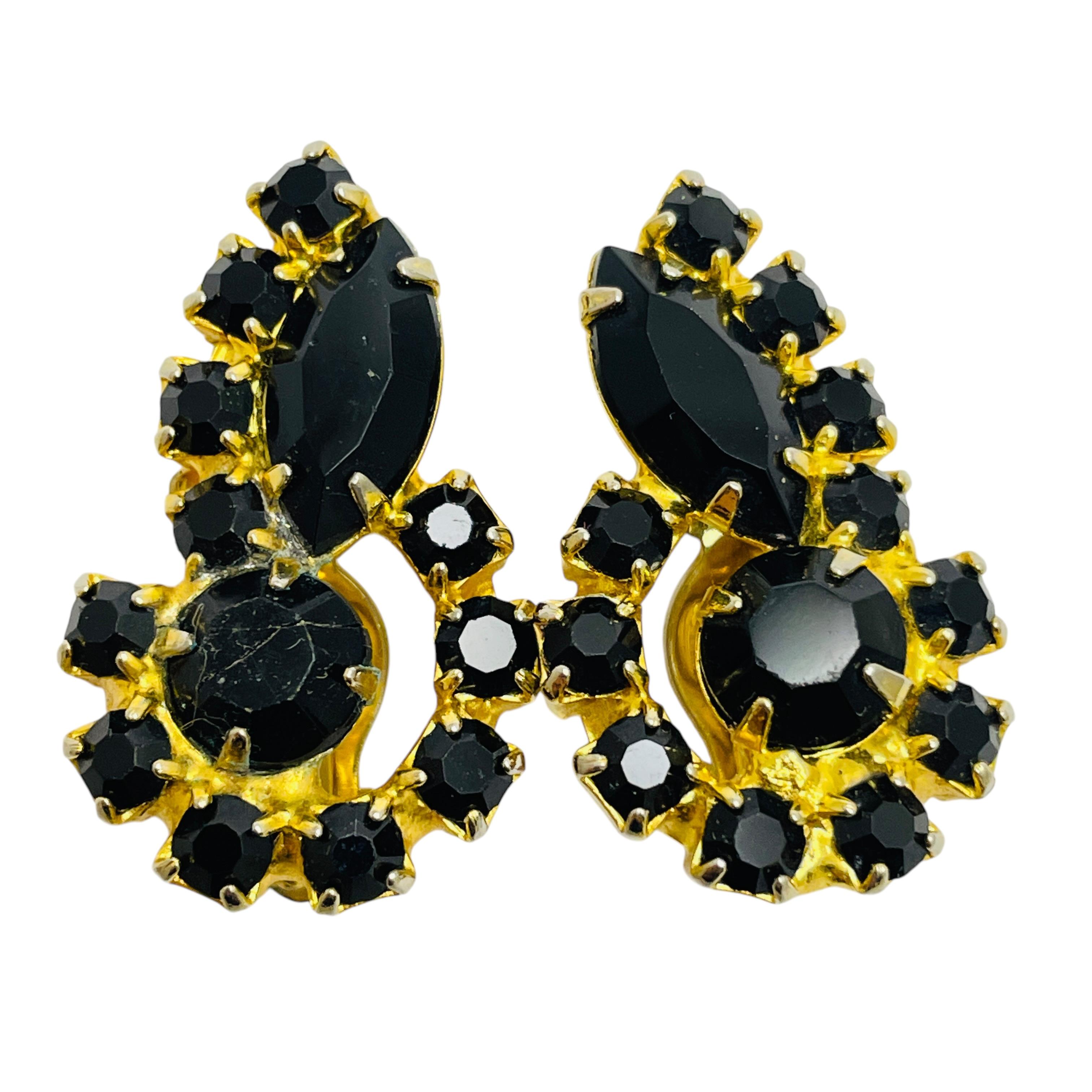 De las mujeres Vintage JULIANA DeLizza Elster tono de oro negro pendientes de diamantes de imitación broche conjunto en venta