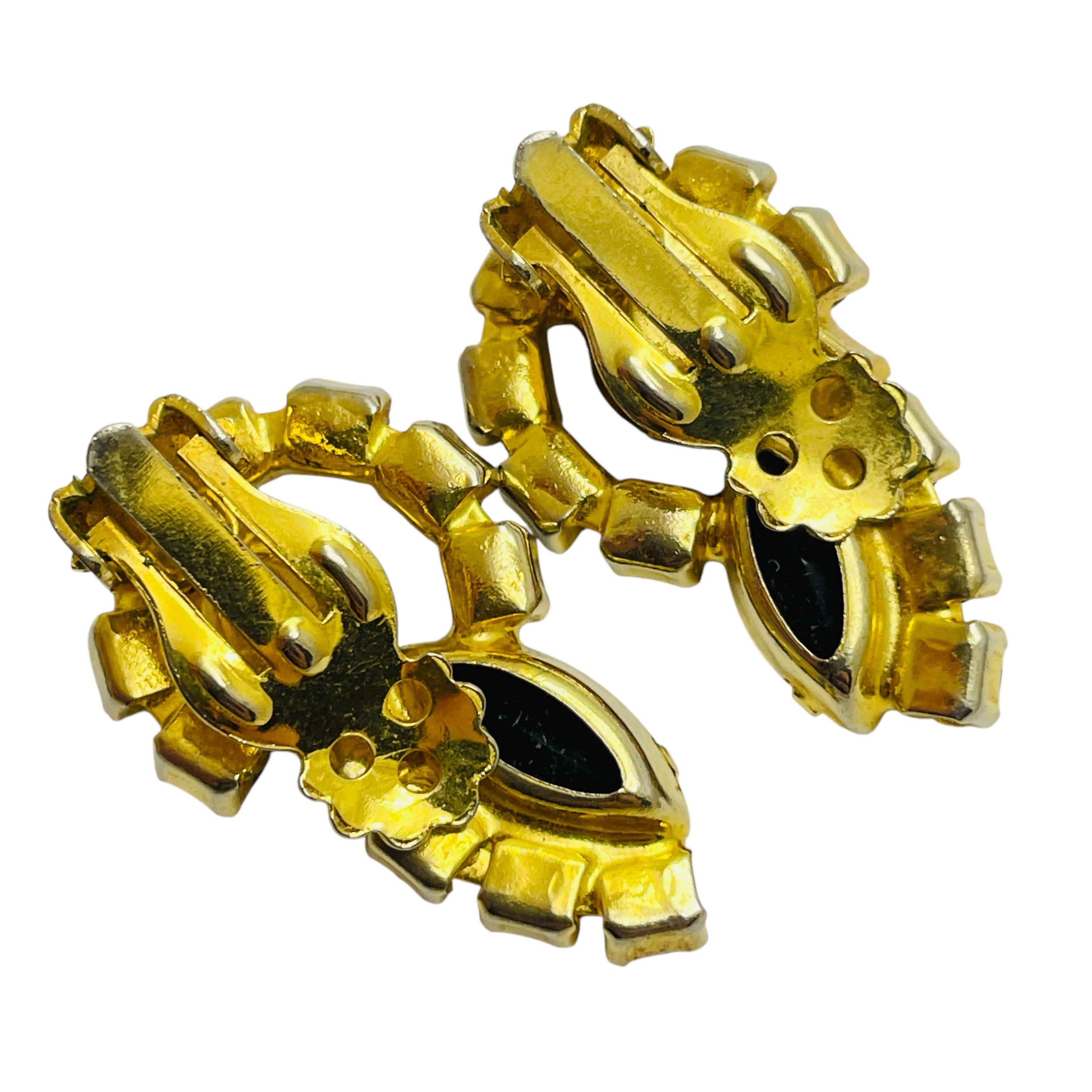 Vintage JULIANA DeLizza Elster tono de oro negro pendientes de diamantes de imitación broche conjunto en venta 1