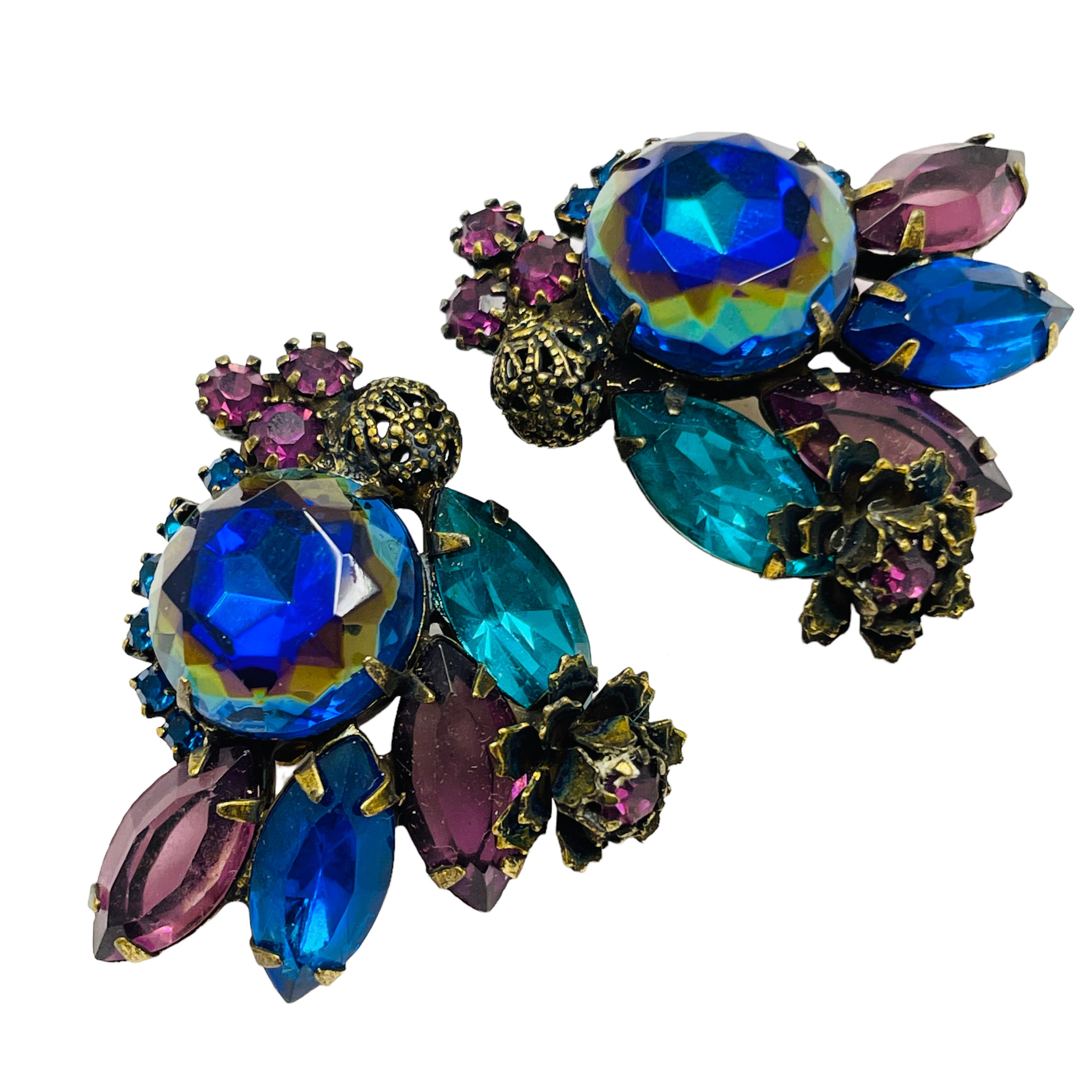 Vintage JULIANA DeLIZZA ELSTER gold watermelon glass designer clip on earrings In Good Condition For Sale In Palos Hills, IL