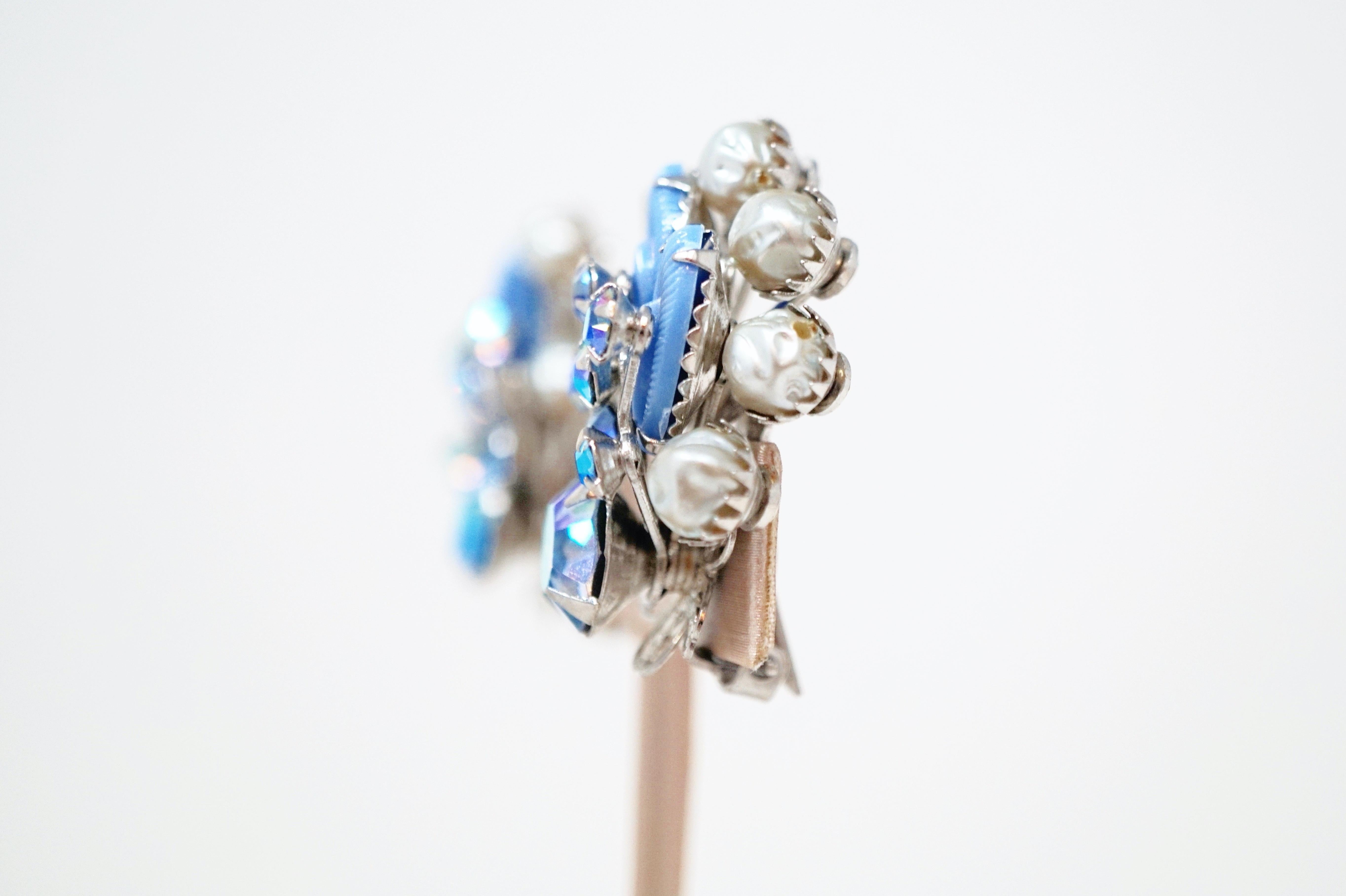 Vintage Juliana-Style Pastel Blue Aurora Borealis Rhinestone Statement Earrings 1