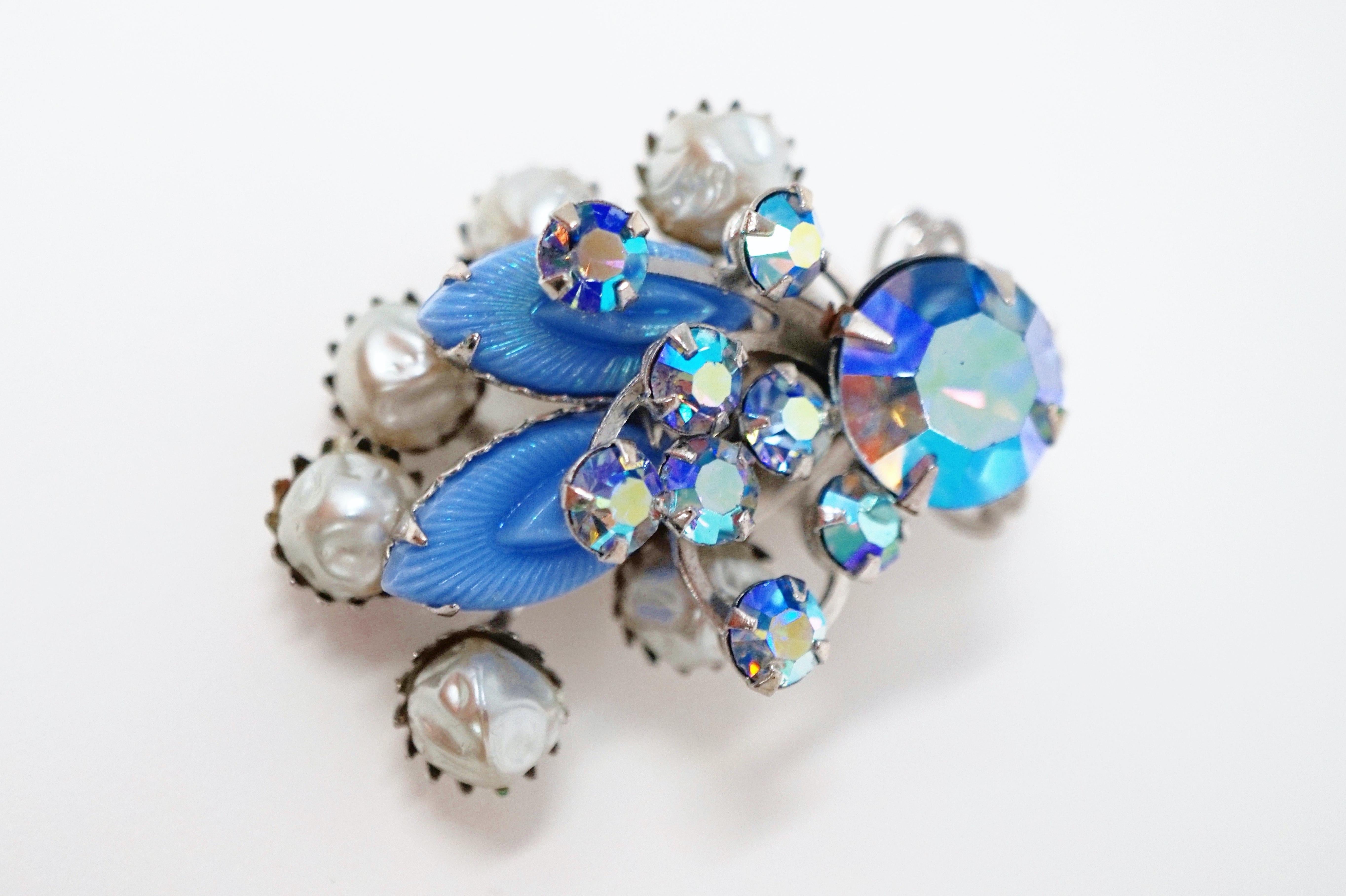 Vintage Juliana-Style Pastel Blue Aurora Borealis Rhinestone Statement Earrings 2