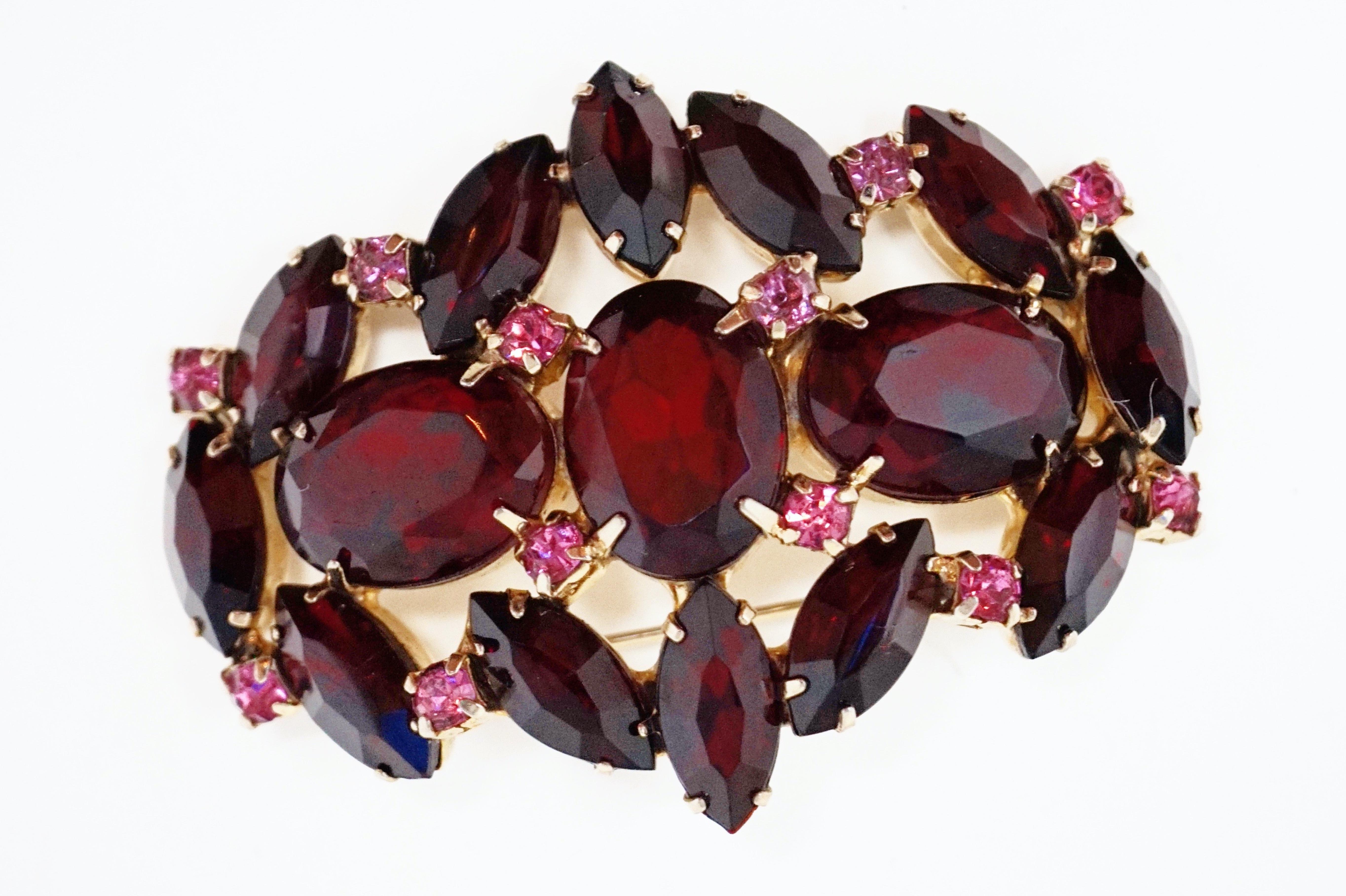 Modern Vintage Juliana-Style Ruby Red Crystal Rhinestone Brooch