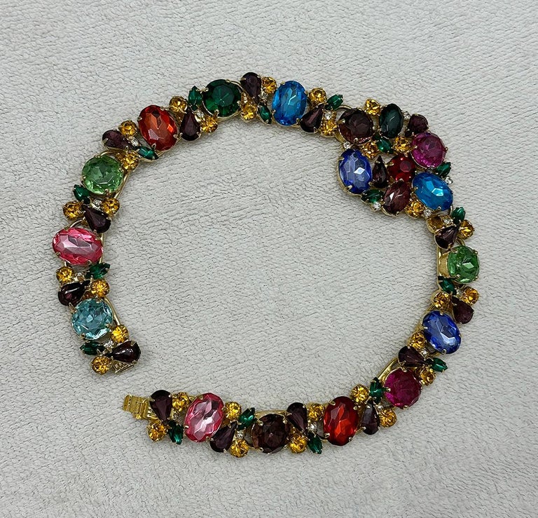 Collier Vintage Tutti-frutti En Pâte De Verre Et Résine - Longueur 41-45 Cm, France