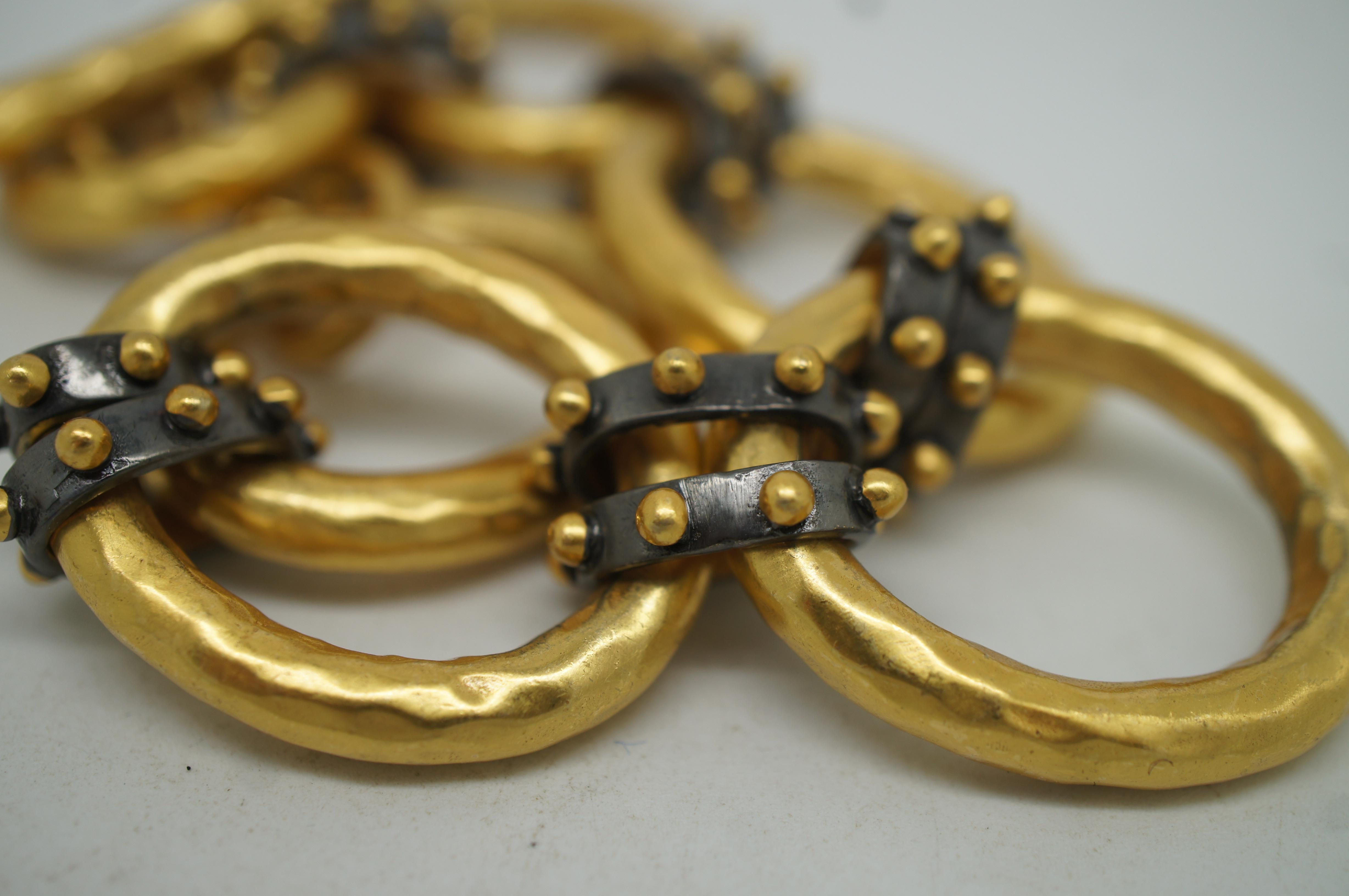 Métal Vintage Julie Vos 24K Plaque d'Or SoHo Link Studded Hammered Chain Bracelet 8