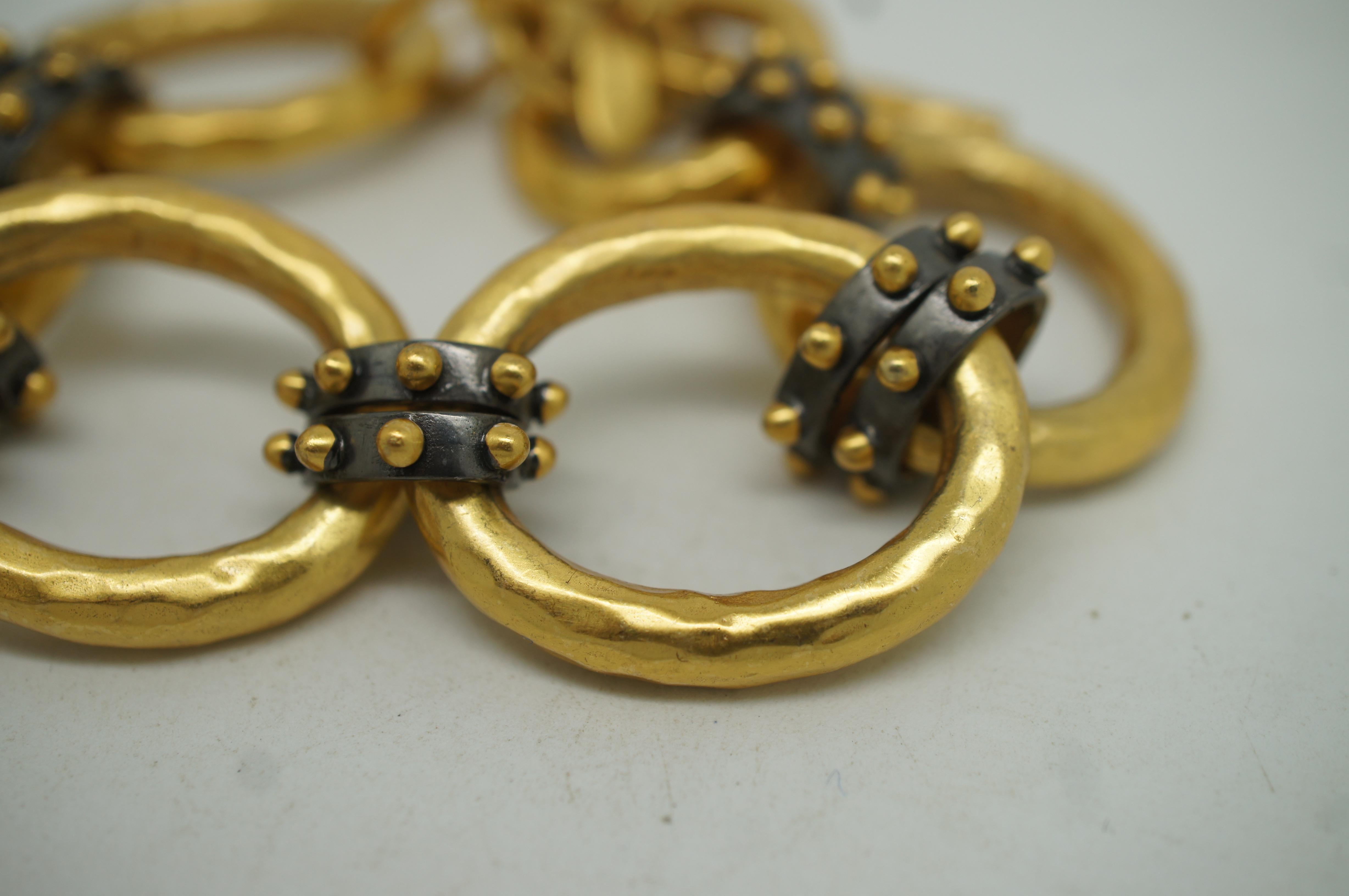 Vintage Julie Vos 24K Gold Plate SoHo Link Studded Hammered Chain Bracelet 8