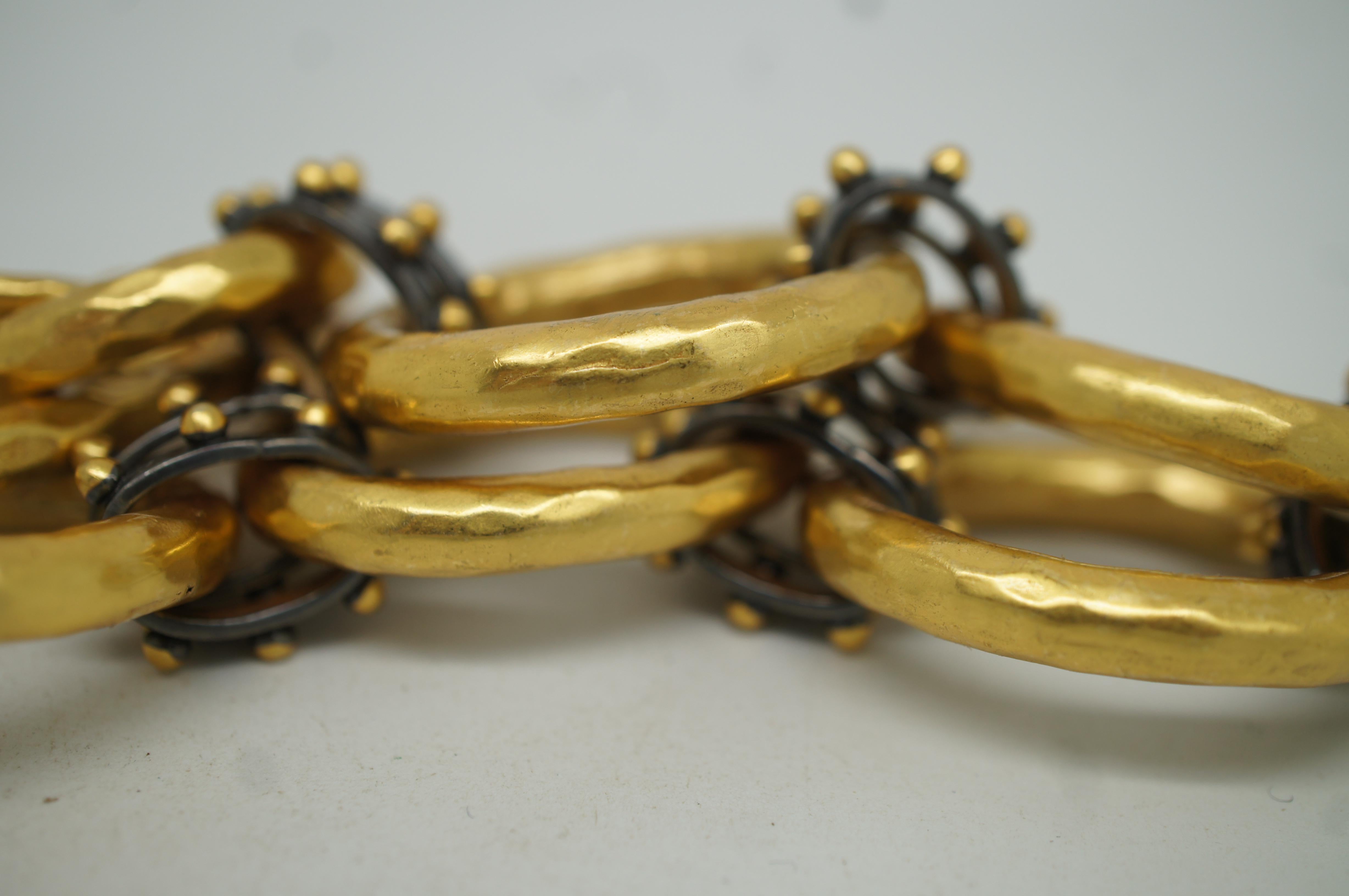 Metal Vintage Julie Vos 24K Gold Plate SoHo Link Studded Hammered Chain Bracelet 8