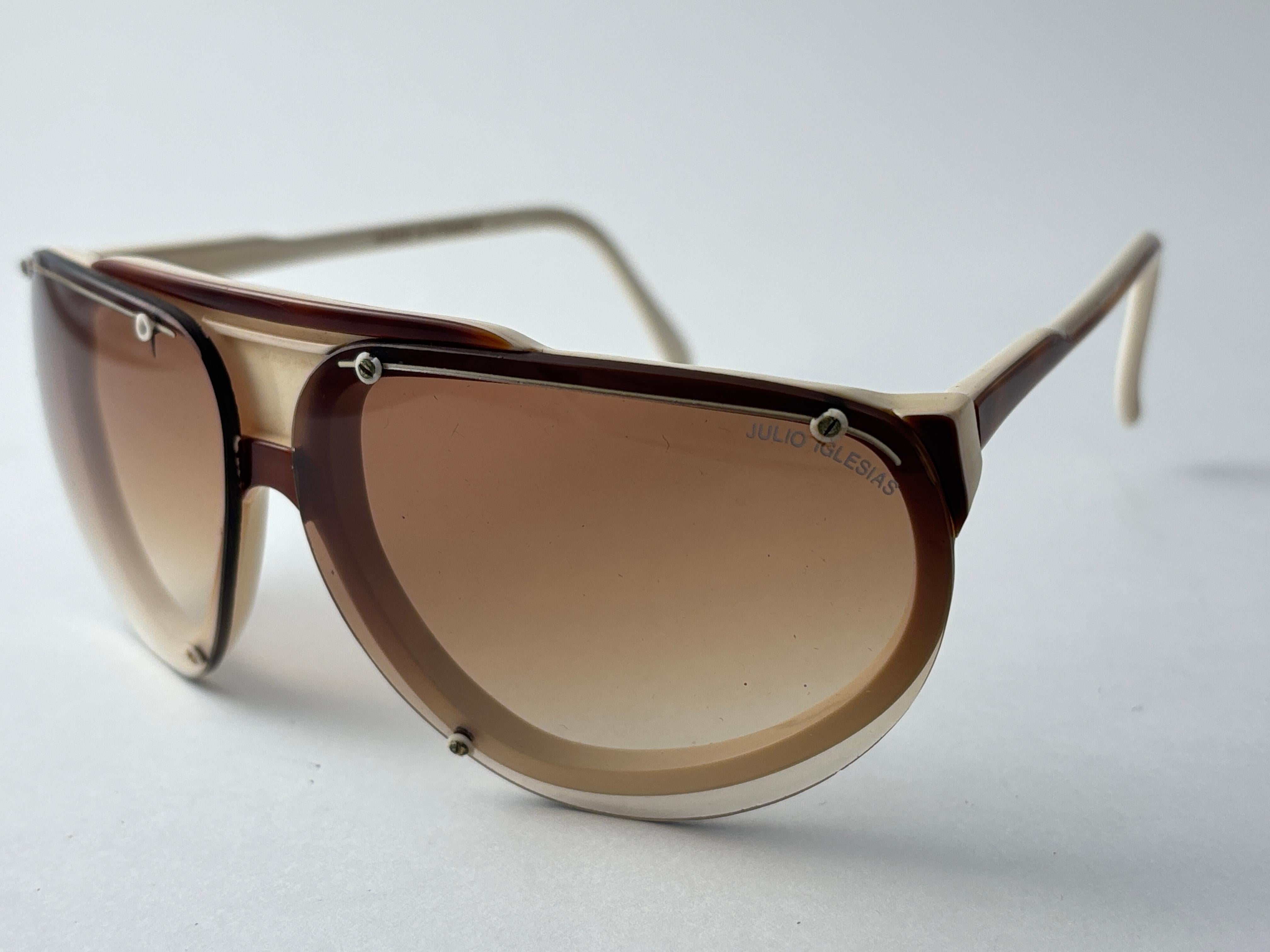 Vintage Julio Iglesias Aviator Beige & Braun Sonnenbrille 1980 Made in France im Angebot 2