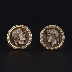 Vintage Julius Caesar Diamond Cameo Cufflinks of 14k Gold