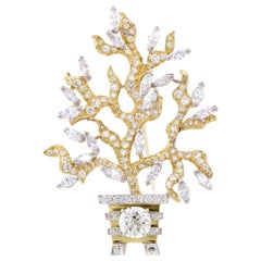 Vintage Julius Cohen Diamond Tree Brooch (1.23 Cts. Center Diamond)