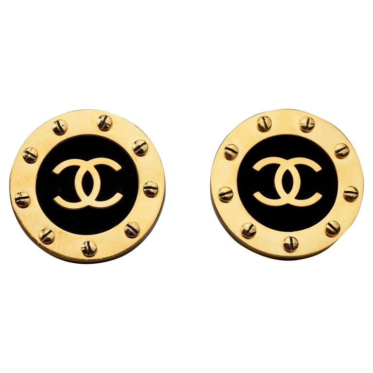 Vintage Jumbo CHANEL CC Logo Screw Disc Earrings For Sale at