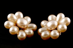 Vintage Jumbo CHANEL Champagne Glass Pearl Flower Earrings