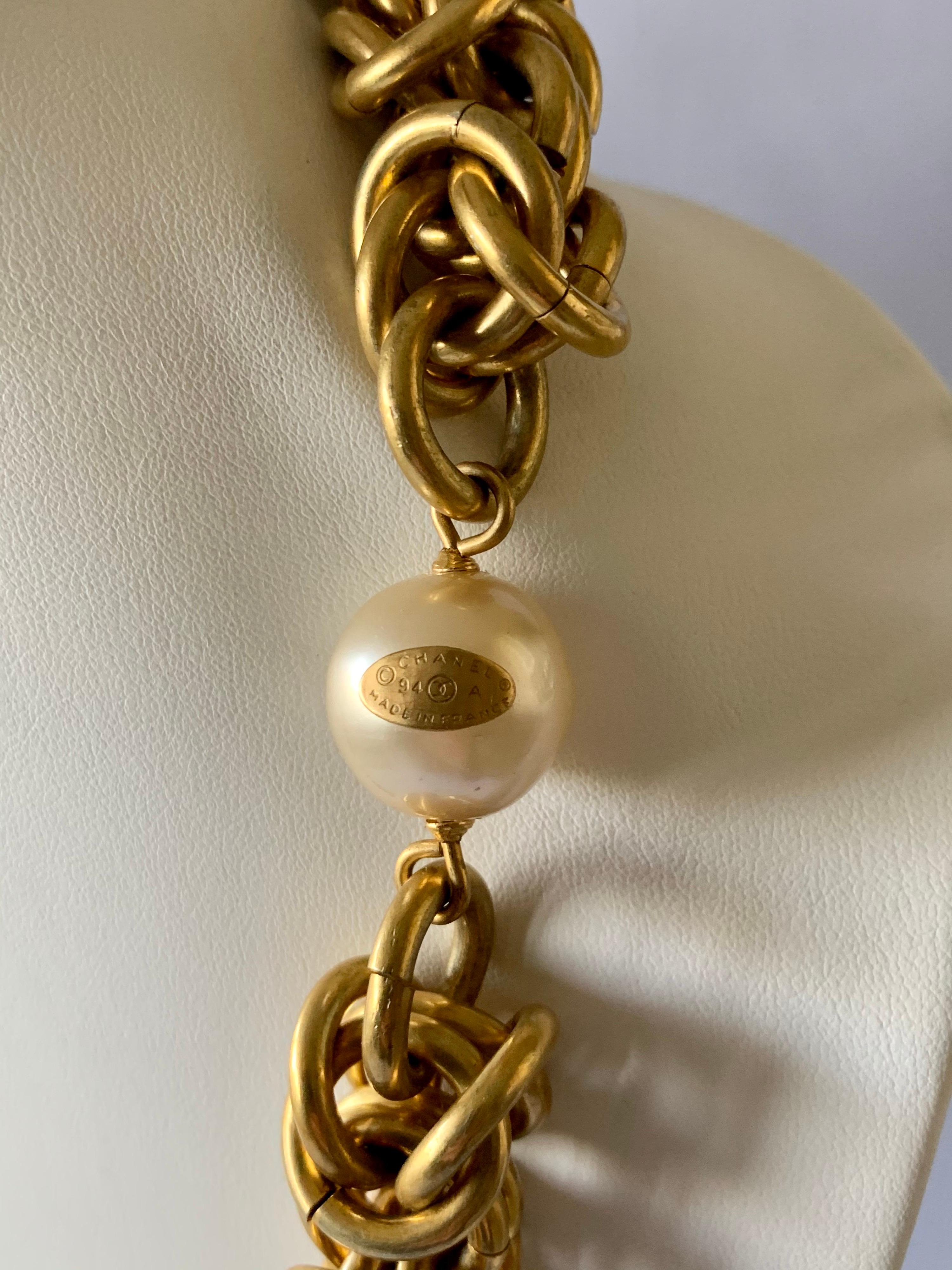 Vintage Jumbo Chanel Gold and Pearl Runway Necklace  1