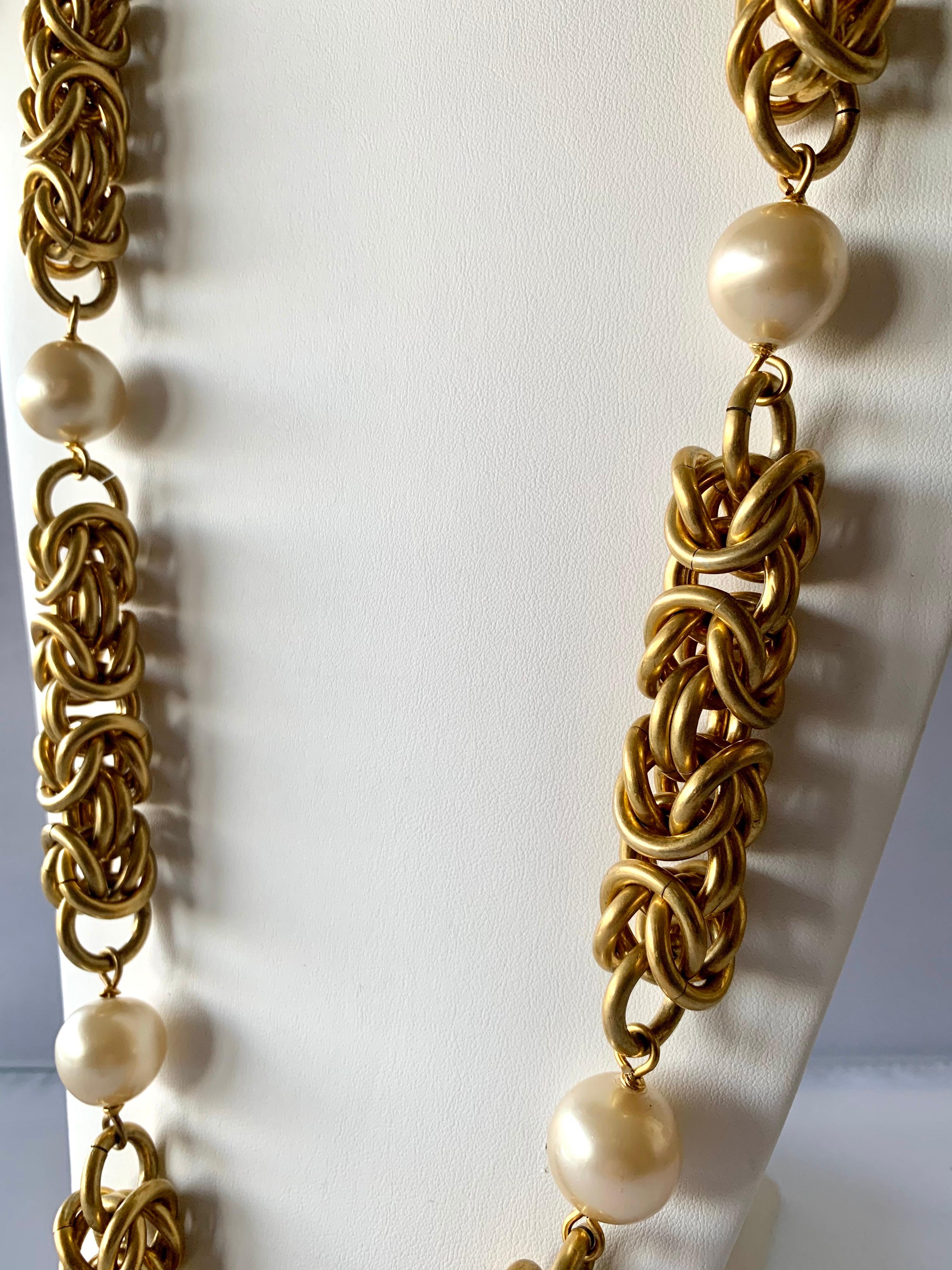 Artisan Vintage Jumbo Chanel Gold and Pearl Runway Necklace 