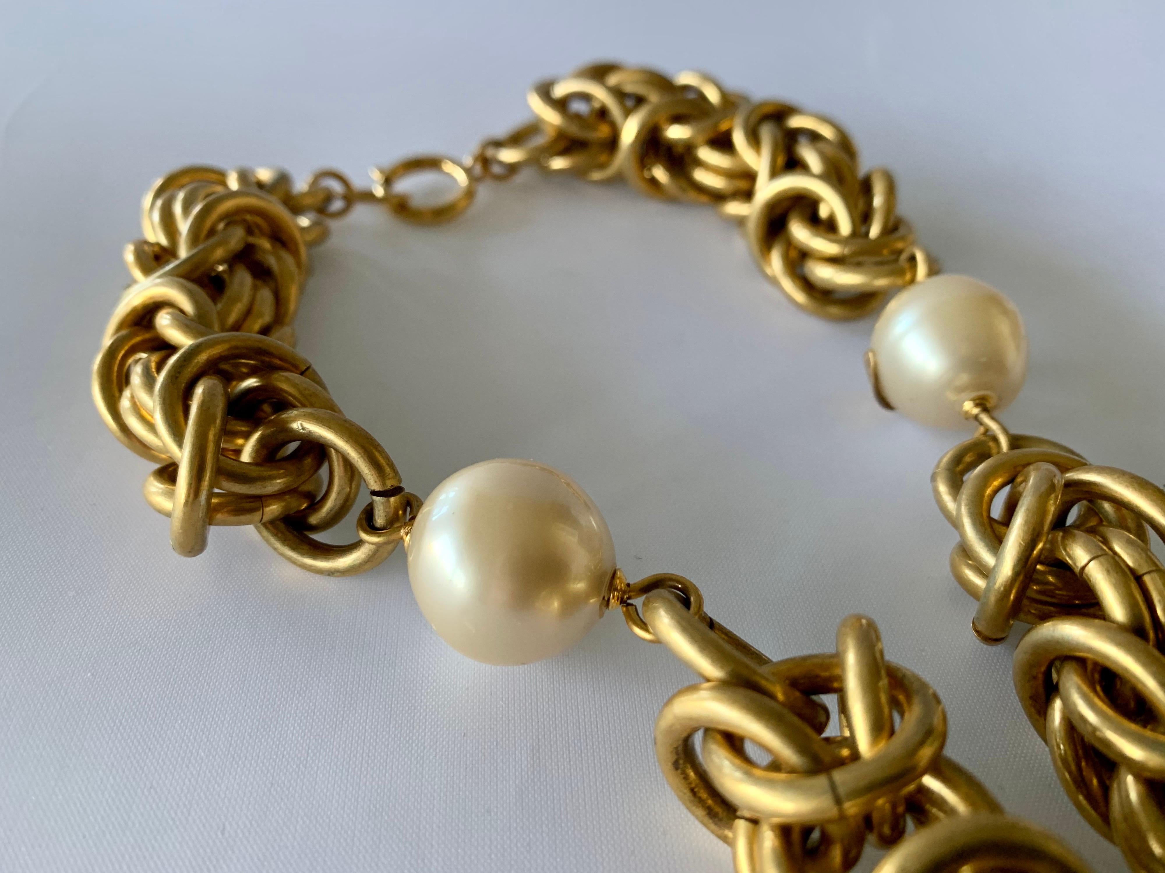 Vintage Jumbo Chanel Gold and Pearl Runway Necklace  In Excellent Condition In Palm Springs, CA
