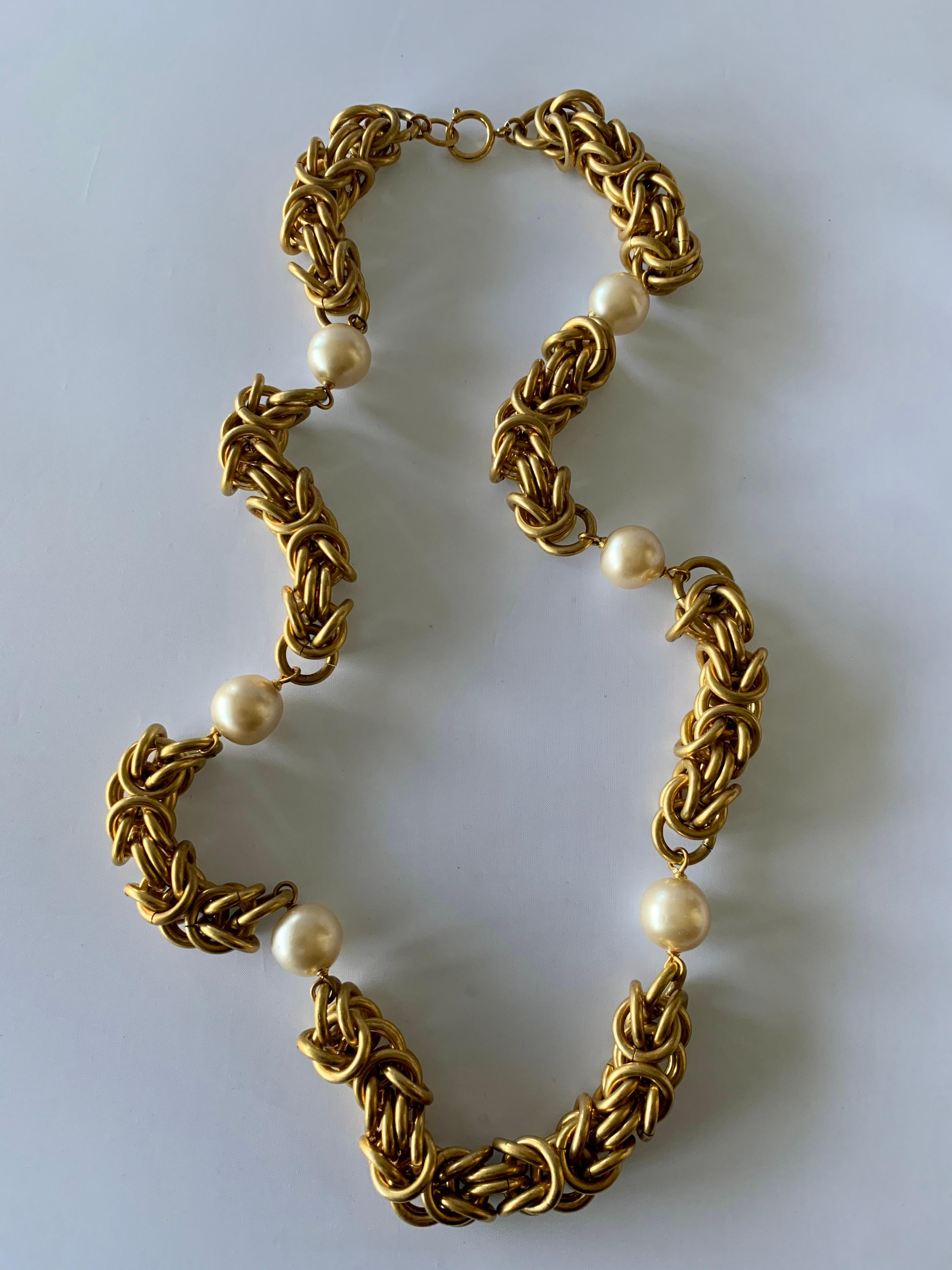 Women's Vintage Jumbo Chanel Gold and Pearl Runway Necklace 