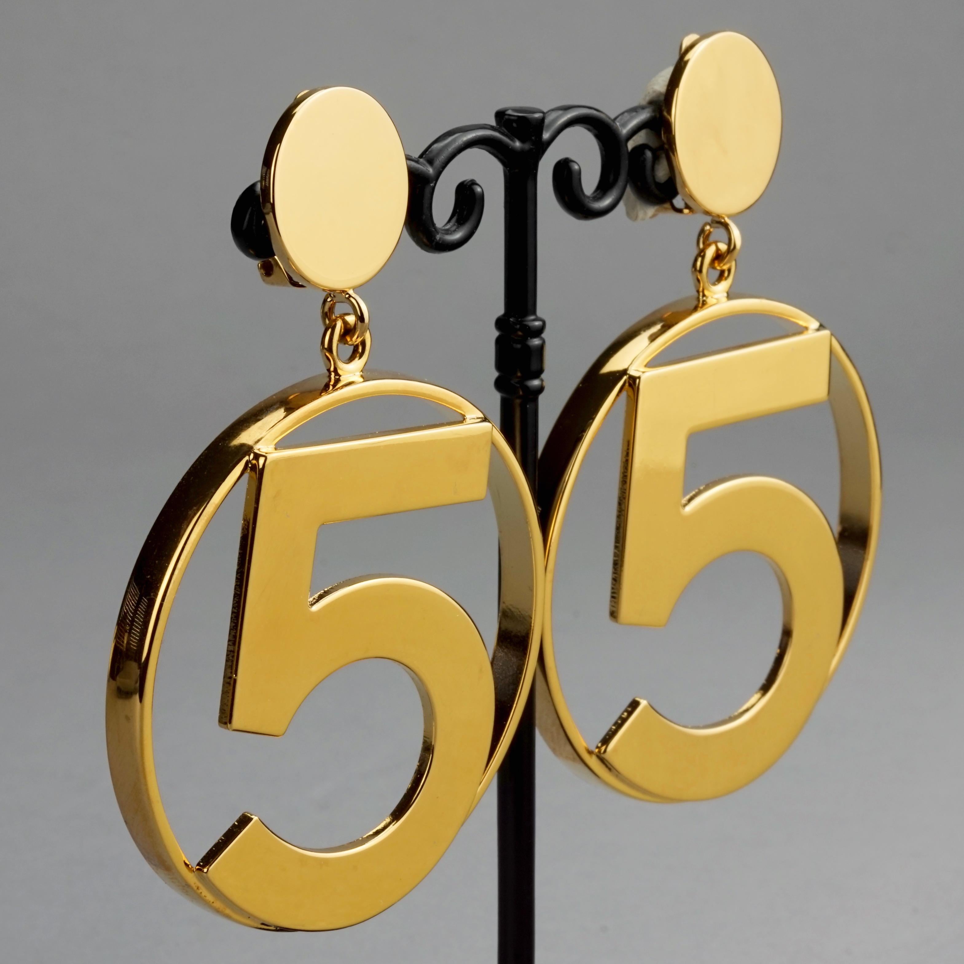 Vintage Jumbo CHANEL Iconic No 5 Hoop Earrings For Sale 1