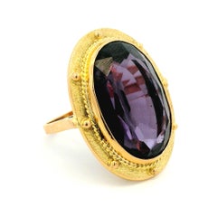 Vintage Jumbo Italian 20 Carat Amethyst Statement Ring in 14 Karat Gold