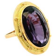 Vintage Jumbo Italian 20 Carat Amethyst Statement Ring in 14 Karat Gold